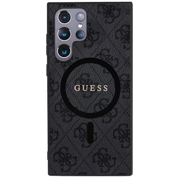 Schutzhülle für Samsung Galaxy S24 Ultra Guess Hardcase 4G Leather Metal Logo MagSafe, Schwarz