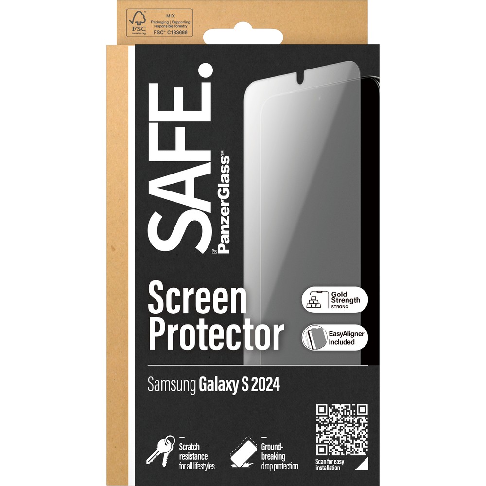 Gehärtetes Glas für das gesamte Display für Samsung Galaxy S24, Safe by PanzerGlass Ultra-Wide Fit EasyAligner
