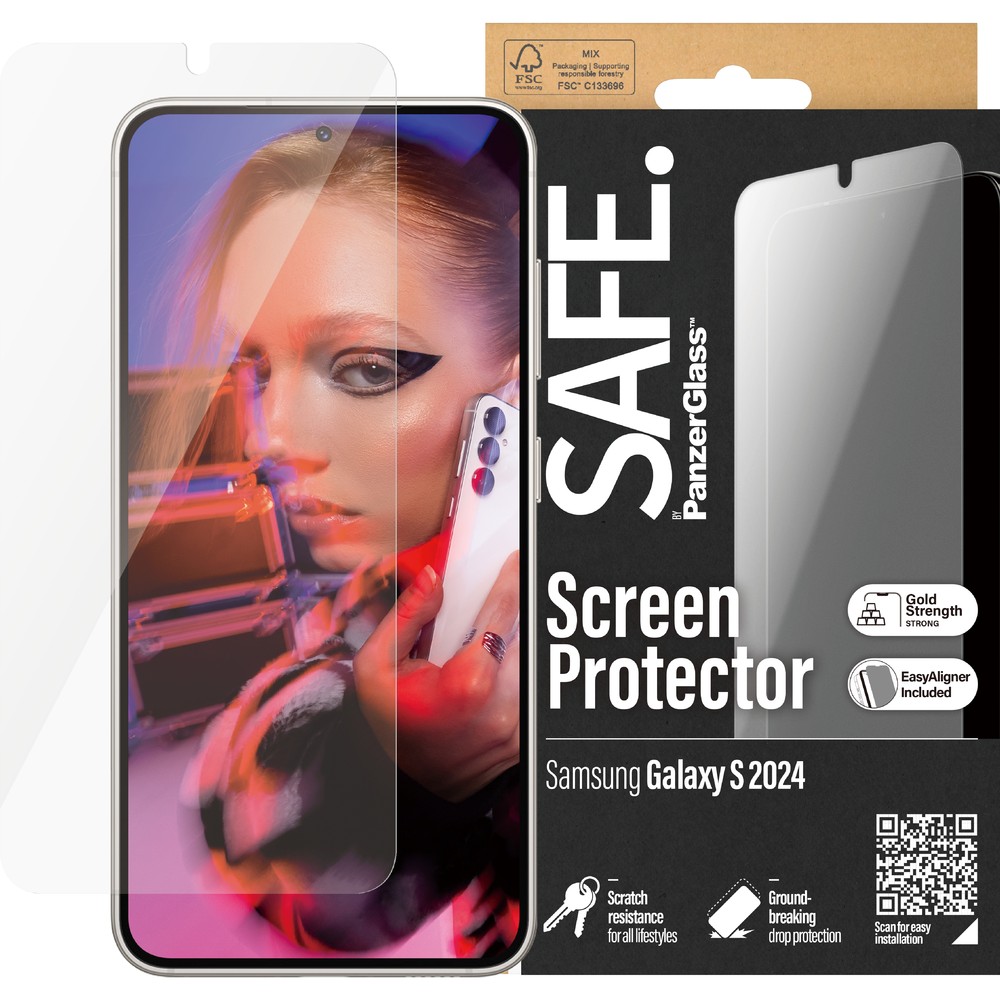 Gehärtetes Glas für das gesamte Display für Samsung Galaxy S24, Safe by PanzerGlass Ultra-Wide Fit EasyAligner