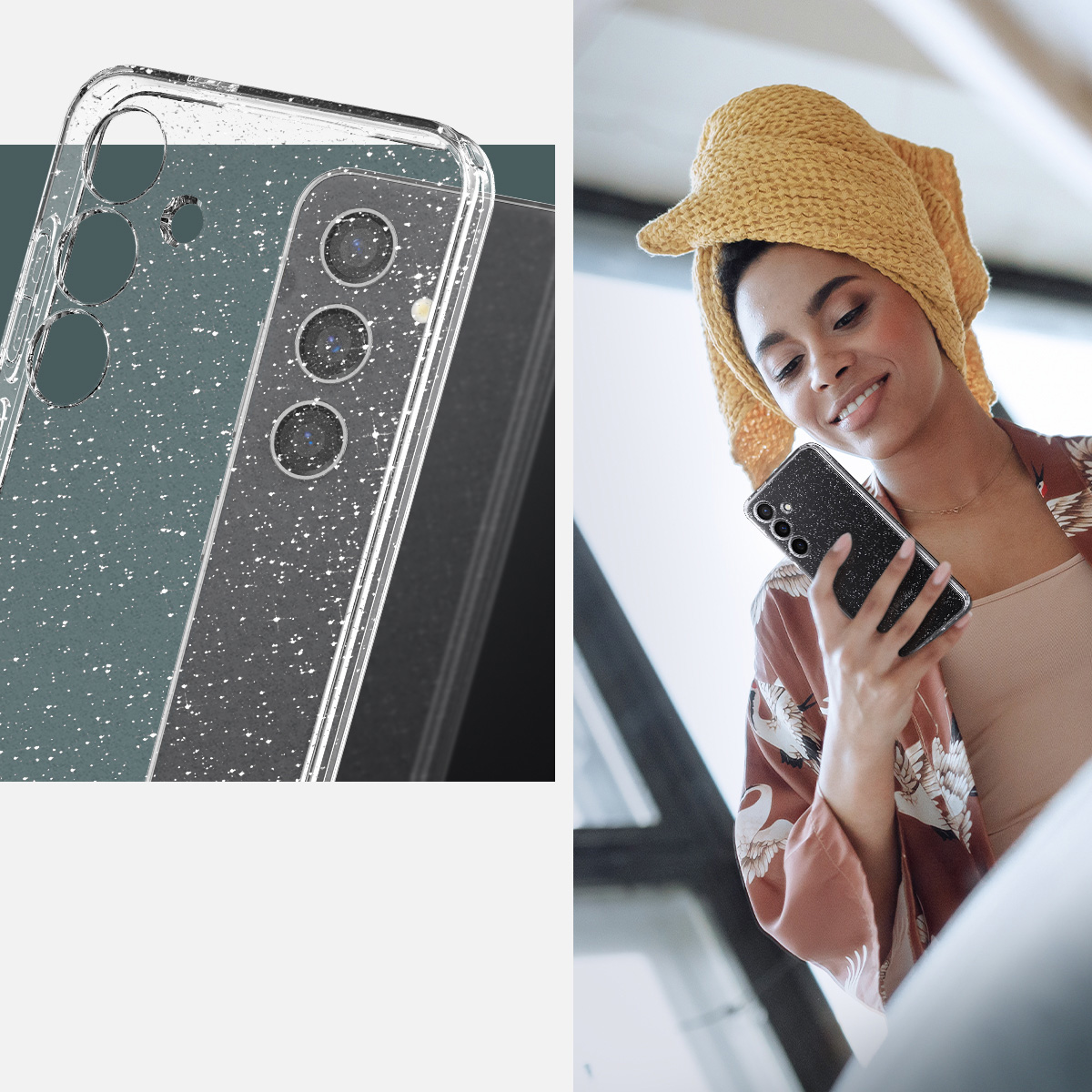 Schutzhülle Spigen Liquid Crystal Glitter für Galaxy S24, Transparent mit Glitzer