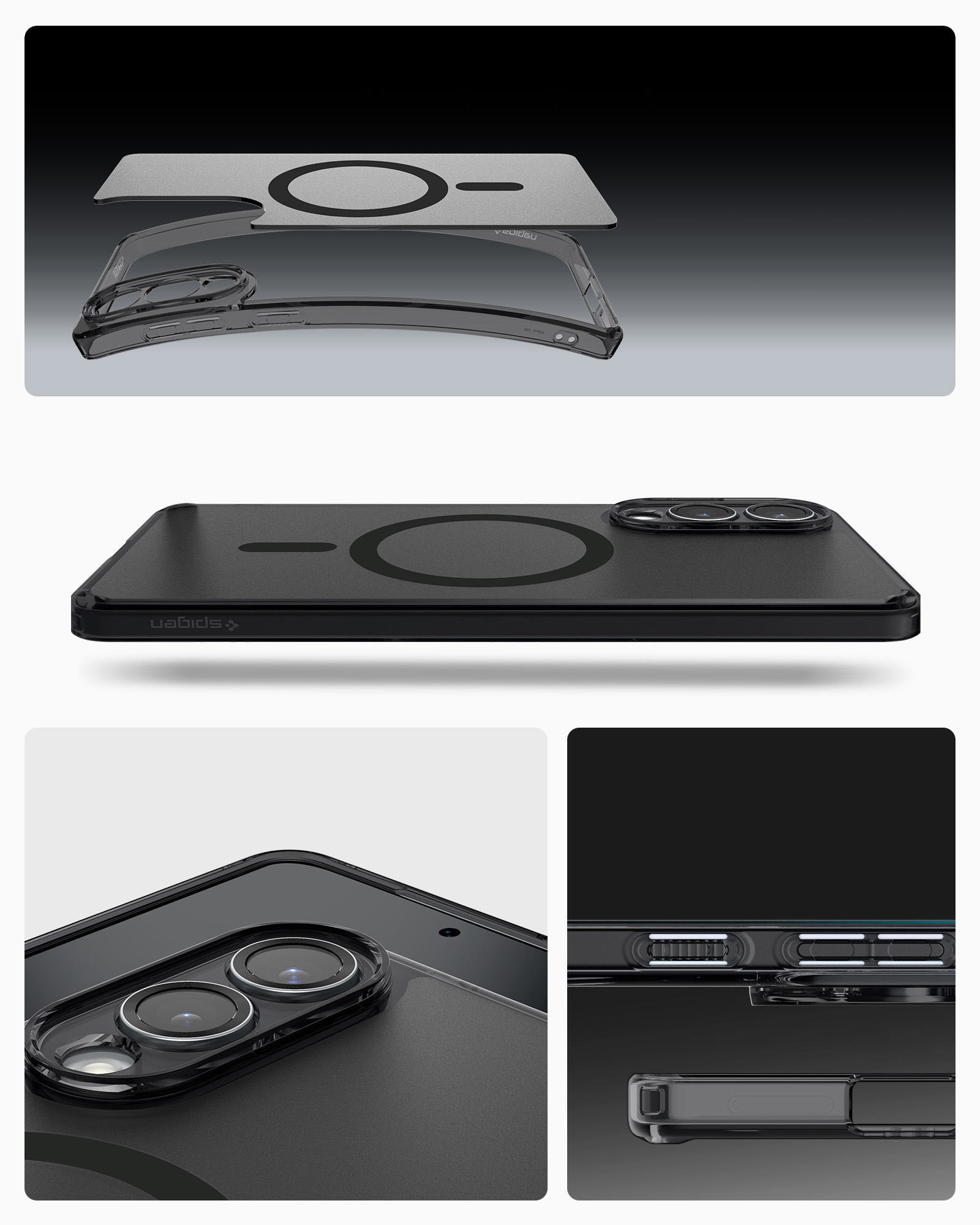 Etui Spigen Ultra Hybrid Mag z MagSafe do Samsung Galaxy S25 Edge, półprzezroczysto-czarne