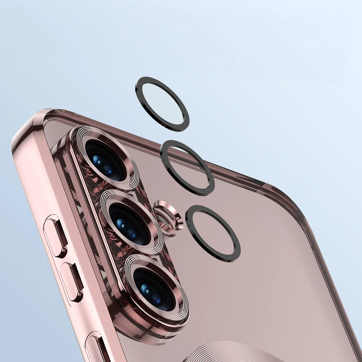 Zbliżenie na wbudowaną ochronę aparatu w Bizon Case GuardO do Samsung Galaxy S25 FE