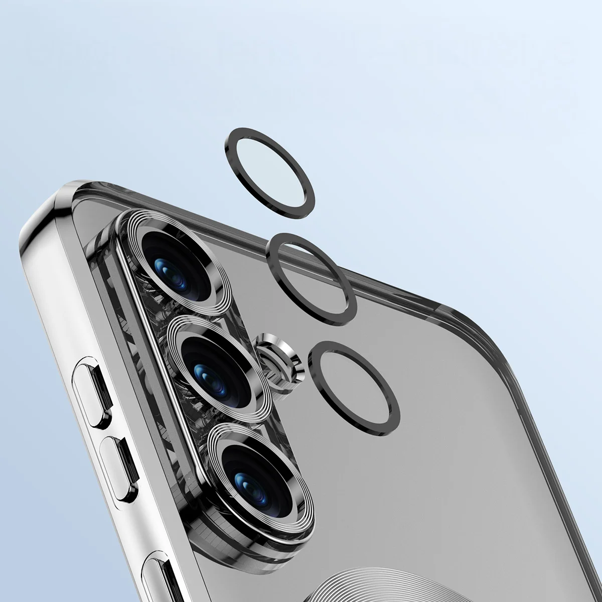 Zbliżenie na wbudowaną ochronę aparatu w Bizon Case GuardO do Samsung Galaxy S25 FE
