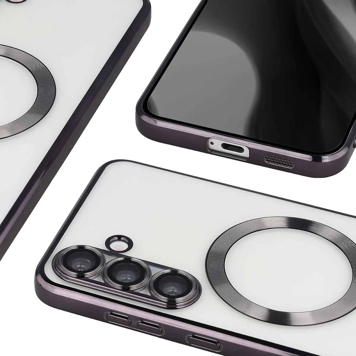 Metaliczna ramka, podniesione krawędzie i zintegrowane osłony w etui Bizon Case GuardO do Samsung Galaxy S25 Plus