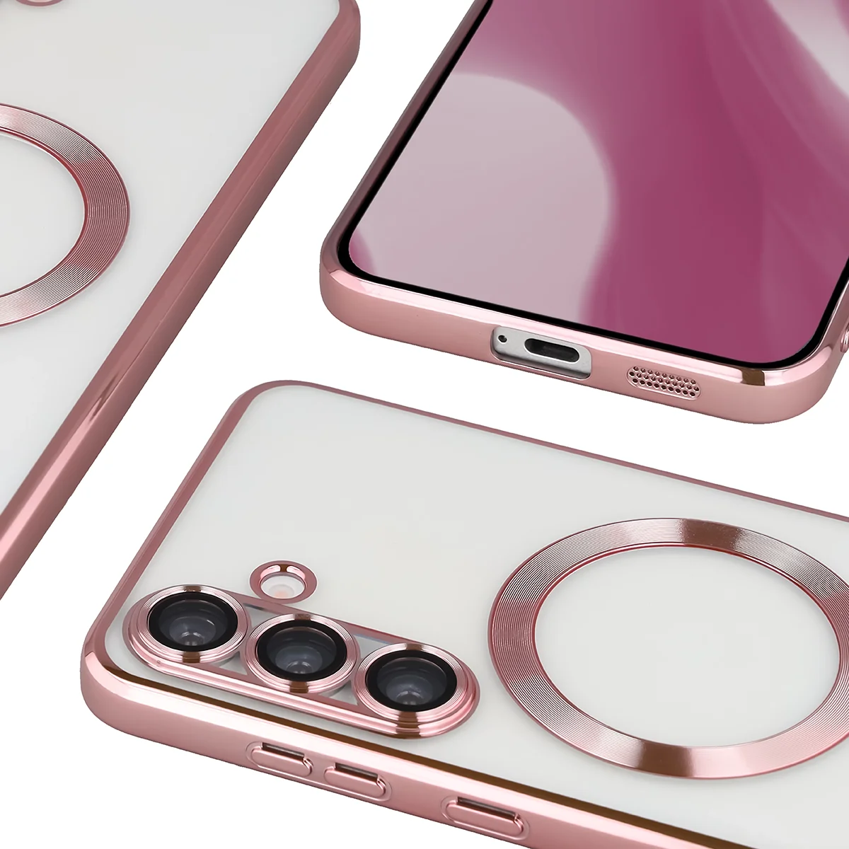Metaliczna ramka, podniesione krawędzie i zintegrowane osłony w etui Bizon Case GuardO do Samsung Galaxy S25 Plus
