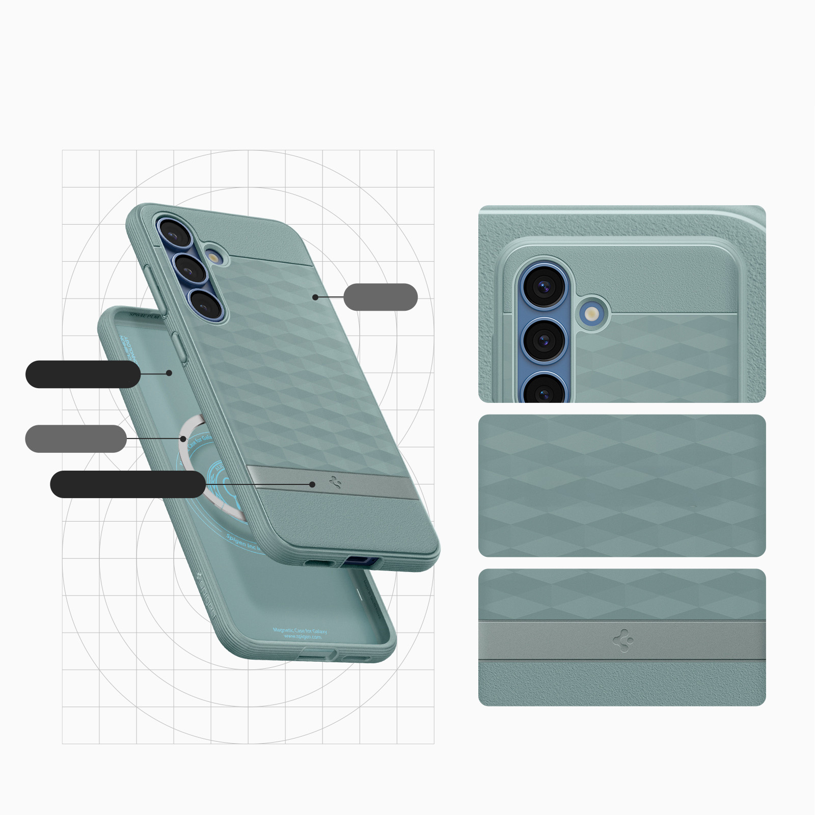 Etui Spigen Parallax Mag MagSafe do Samsung Galaxy S25 Plus, zielone