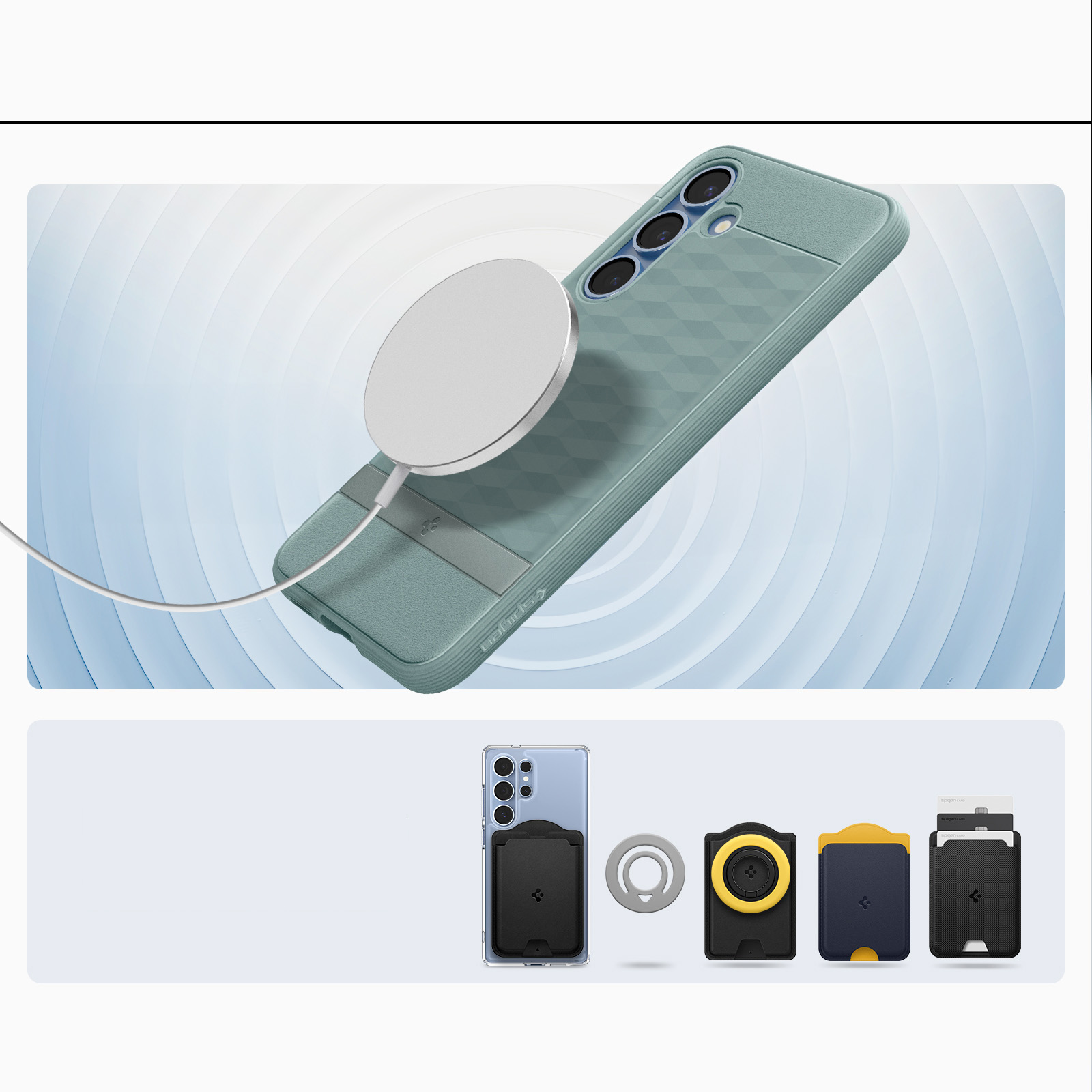 Etui Spigen Parallax Mag MagSafe do Samsung Galaxy S25 Plus, zielone