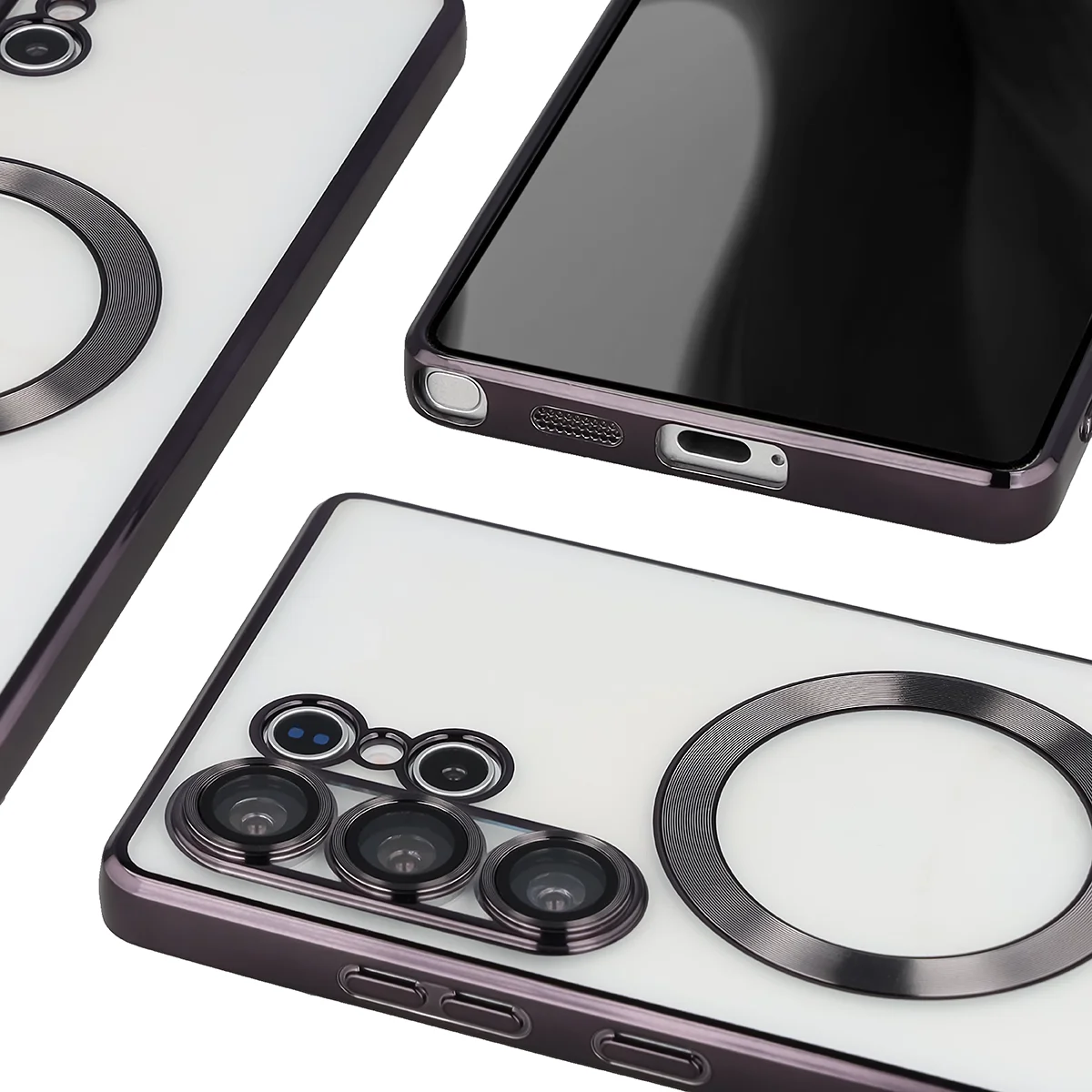 Metaliczna ramka, podniesione krawędzie i zintegrowane osłony w etui Bizon Case GuardO do Samsung Galaxy S25 Ultra