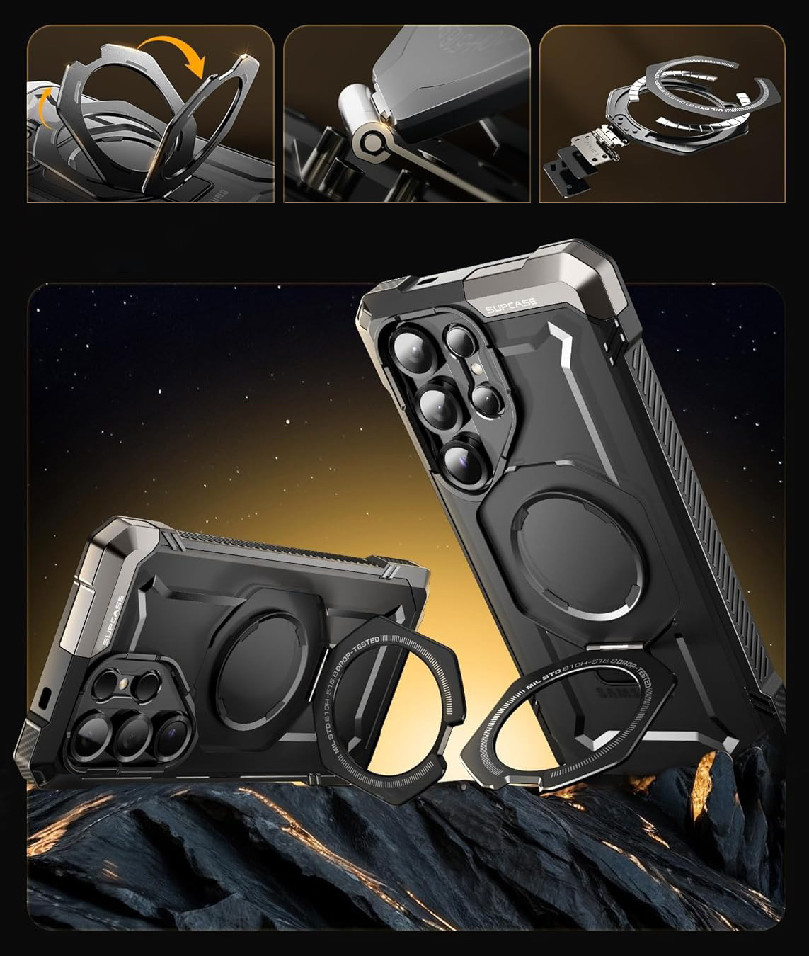 Etui pancerne Supcase Unicorn Beetle Grip Mag do Galaxy S25 Ultra, czarno-przezroczyste