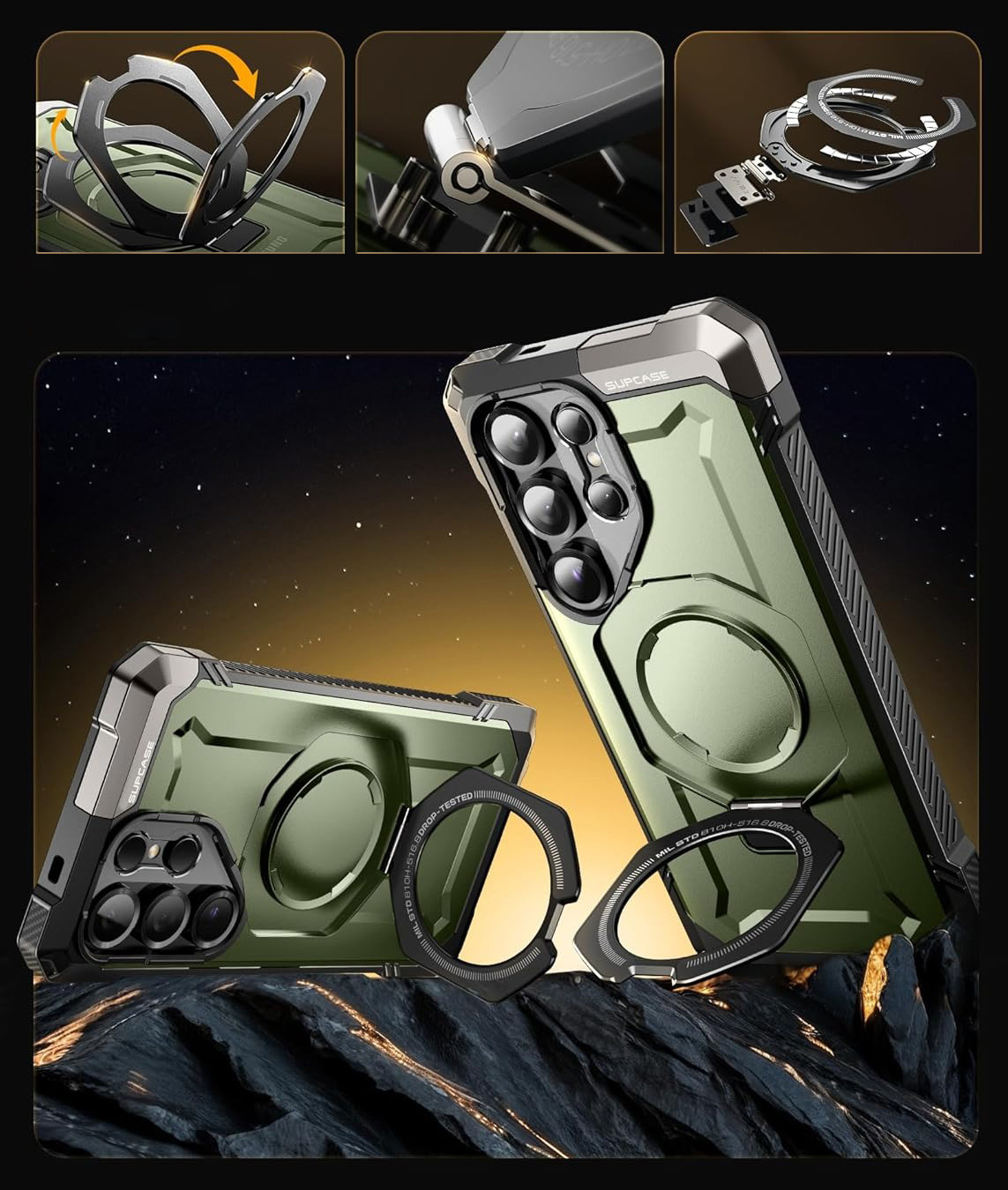 Etui pancerne Supcase Unicorn Beetle Grip Mag do Galaxy S25 Ultra, czarno-zielone