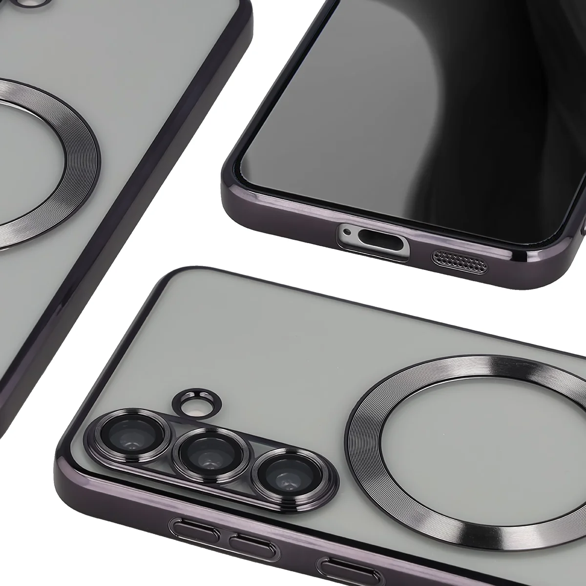 Metaliczna ramka, podniesione krawędzie i zintegrowane osłony w etui Bizon Case GuardO do Samsung Galaxy S25