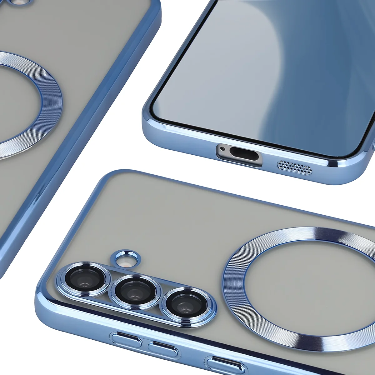 Metaliczna ramka, podniesione krawędzie i zintegrowane osłony w etui Bizon Case GuardO do Samsung Galaxy S25