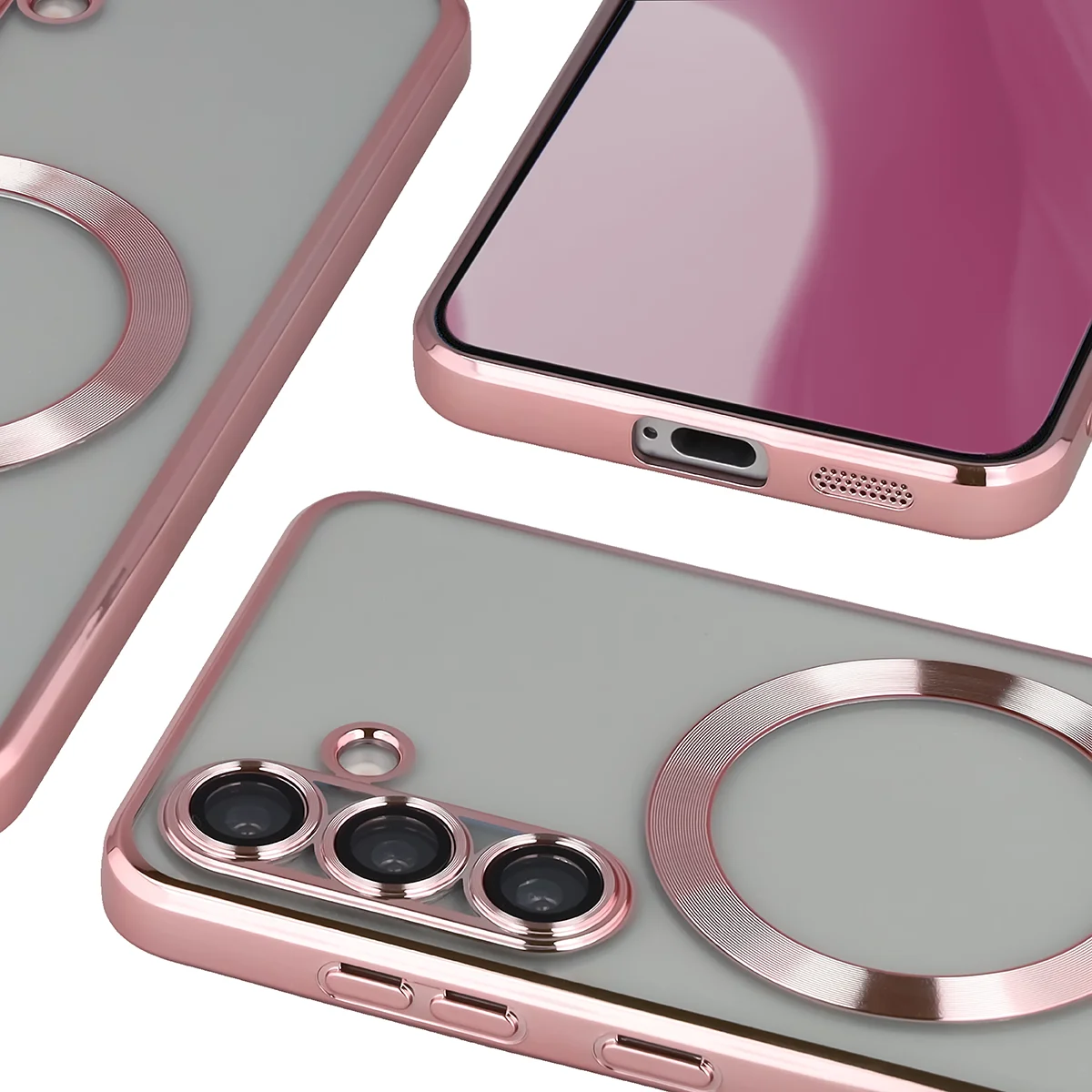 Metaliczna ramka, podniesione krawędzie i zintegrowane osłony w etui Bizon Case GuardO do Samsung Galaxy S25