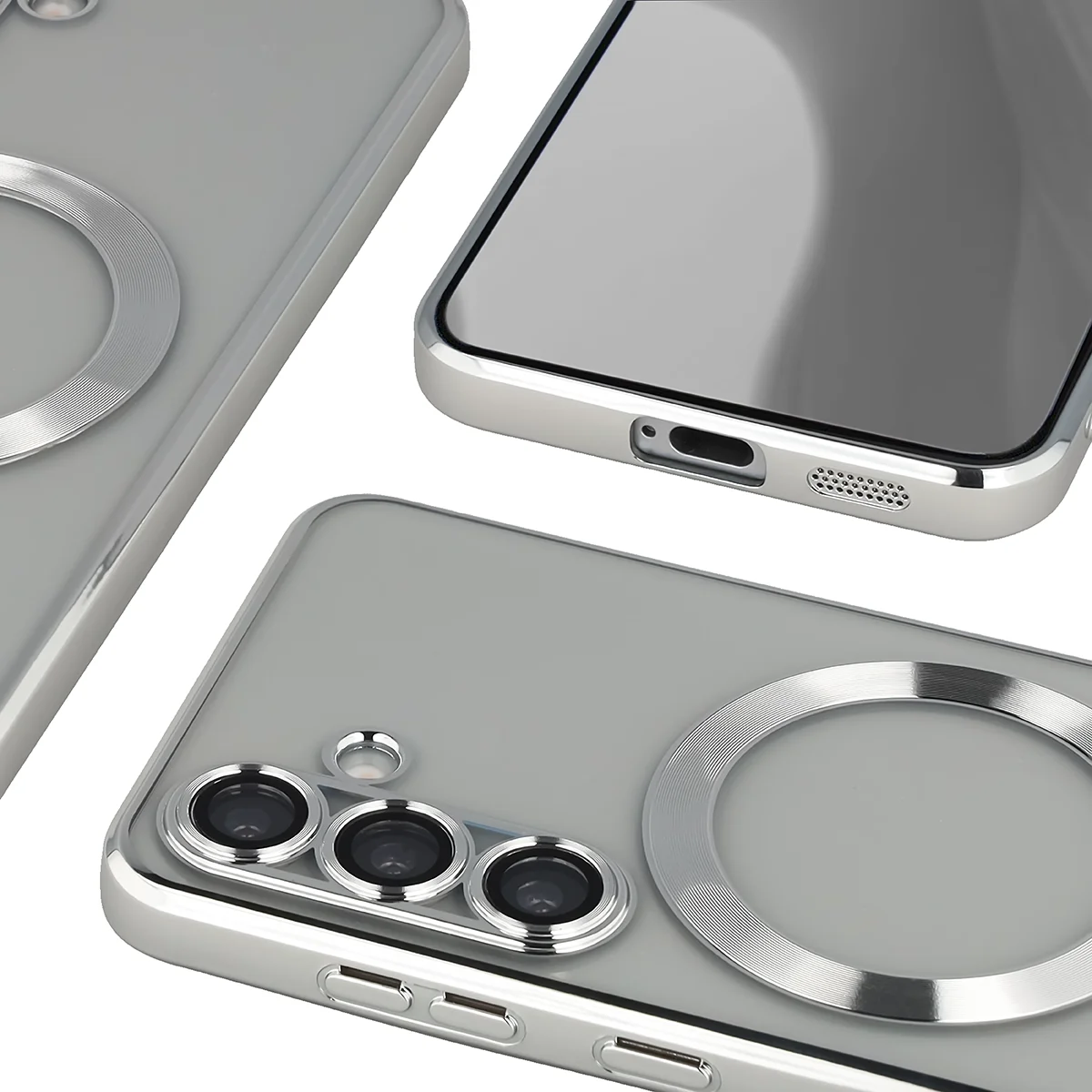 Metaliczna ramka, podniesione krawędzie i zintegrowane osłony w etui Bizon Case GuardO do Samsung Galaxy S25