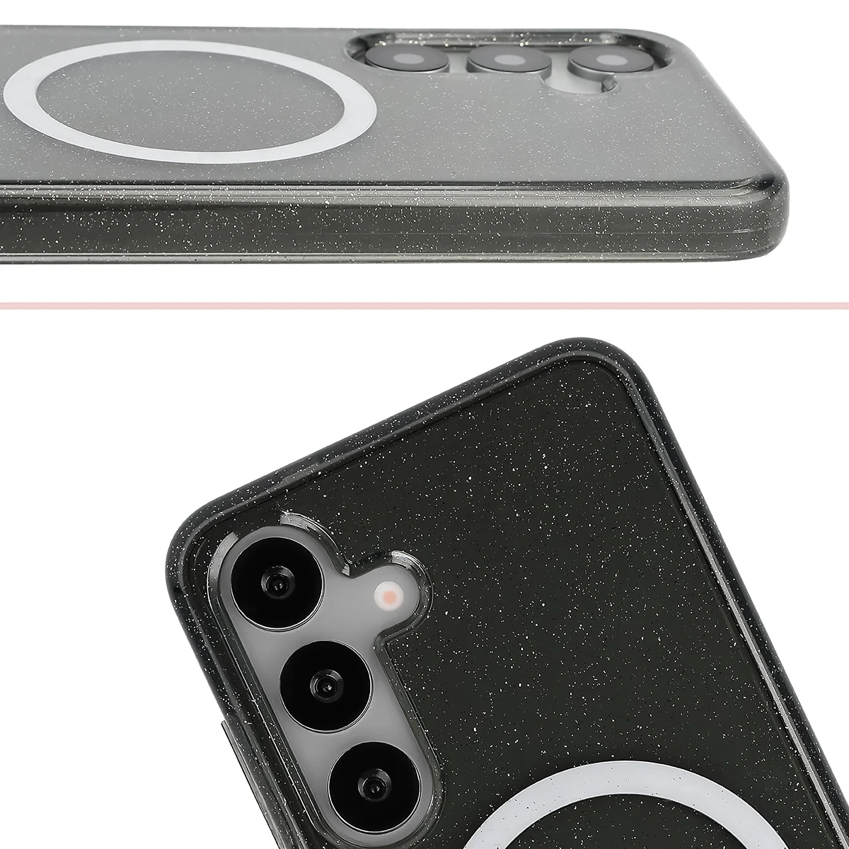 Podwyższone krawędzie aparatu i duże wycięcie w etui Bizon Case SparklO do Samsung Galaxy S25 / Samsung Galaxy S24