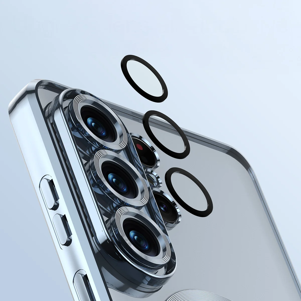 Zbliżenie na wbudowaną ochronę aparatu w Bizon Case GuardO do Samsung Galaxy S26 Ultra