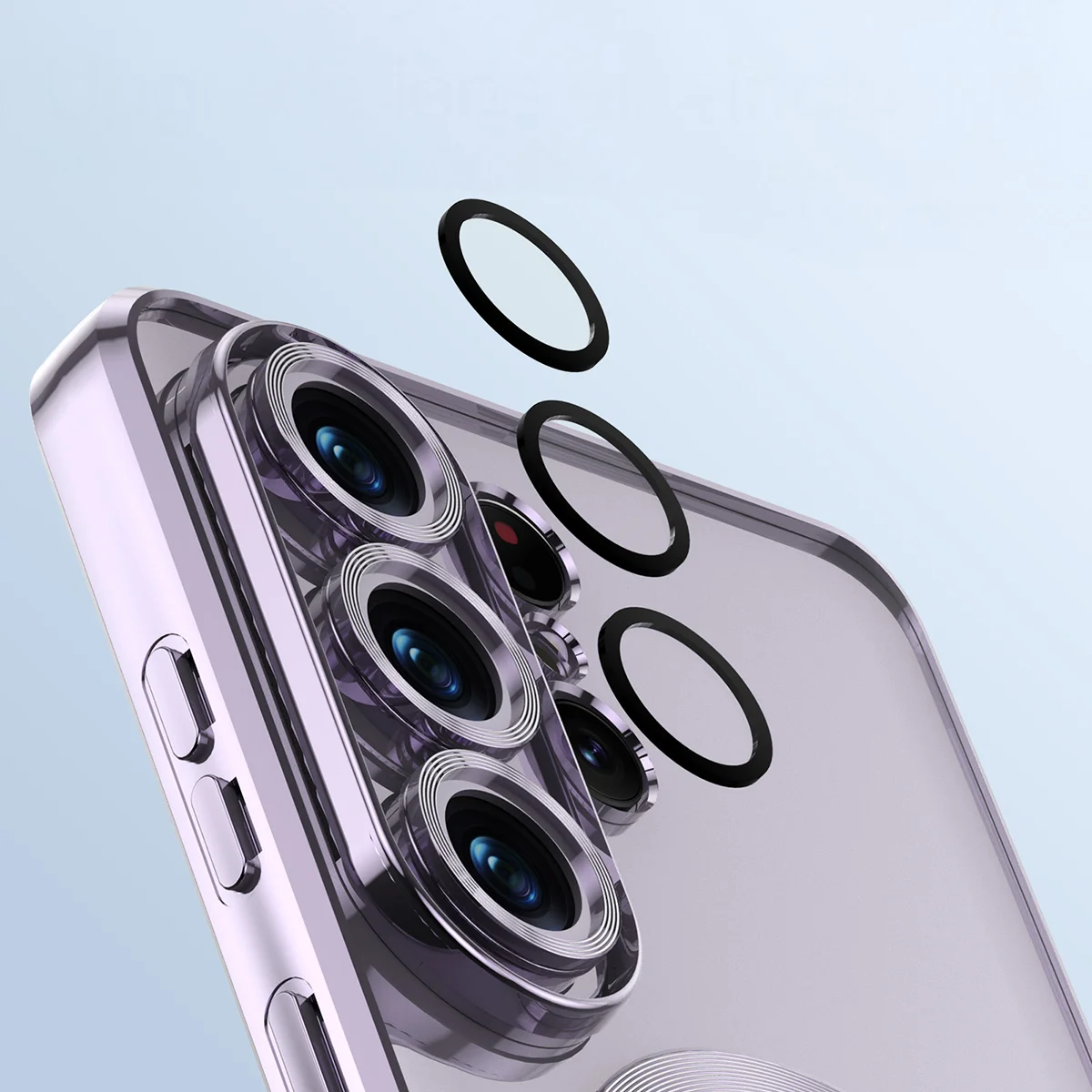 Zbliżenie na wbudowaną ochronę aparatu w Bizon Case GuardO do Samsung Galaxy S26 Ultra