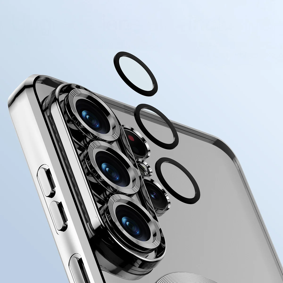 Zbliżenie na wbudowaną ochronę aparatu w Bizon Case GuardO do Samsung Galaxy S26 Ultra