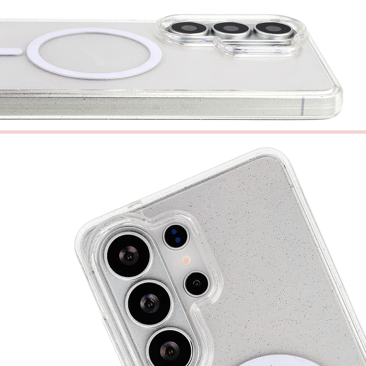 Podwyższone krawędzie aparatu i duże wycięcie w etui Bizon Case SparklO do Samsung Galaxy S26 Ultra