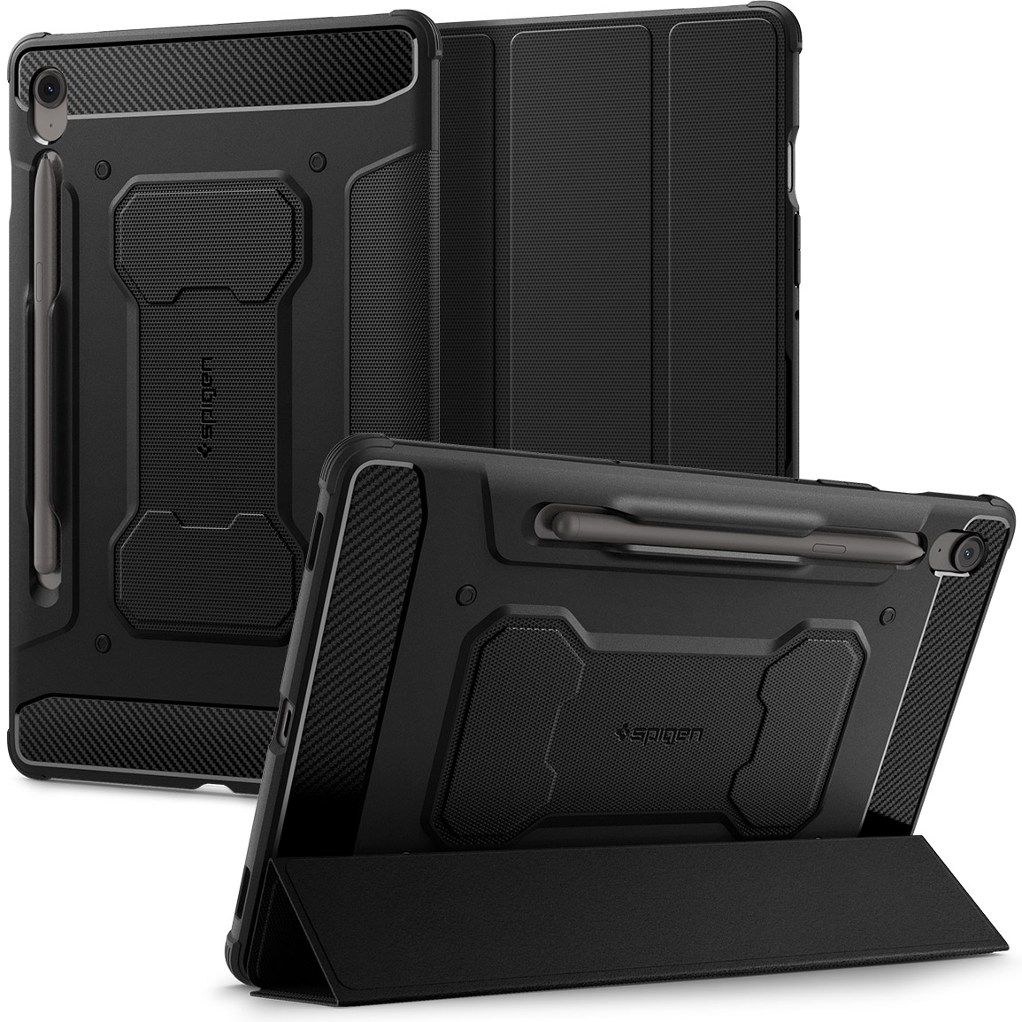 Oryginalne etui od marki Spigen z serii Rugged Armor Pro dla Galaxy Tab S10 FE / Tab S9, czarne