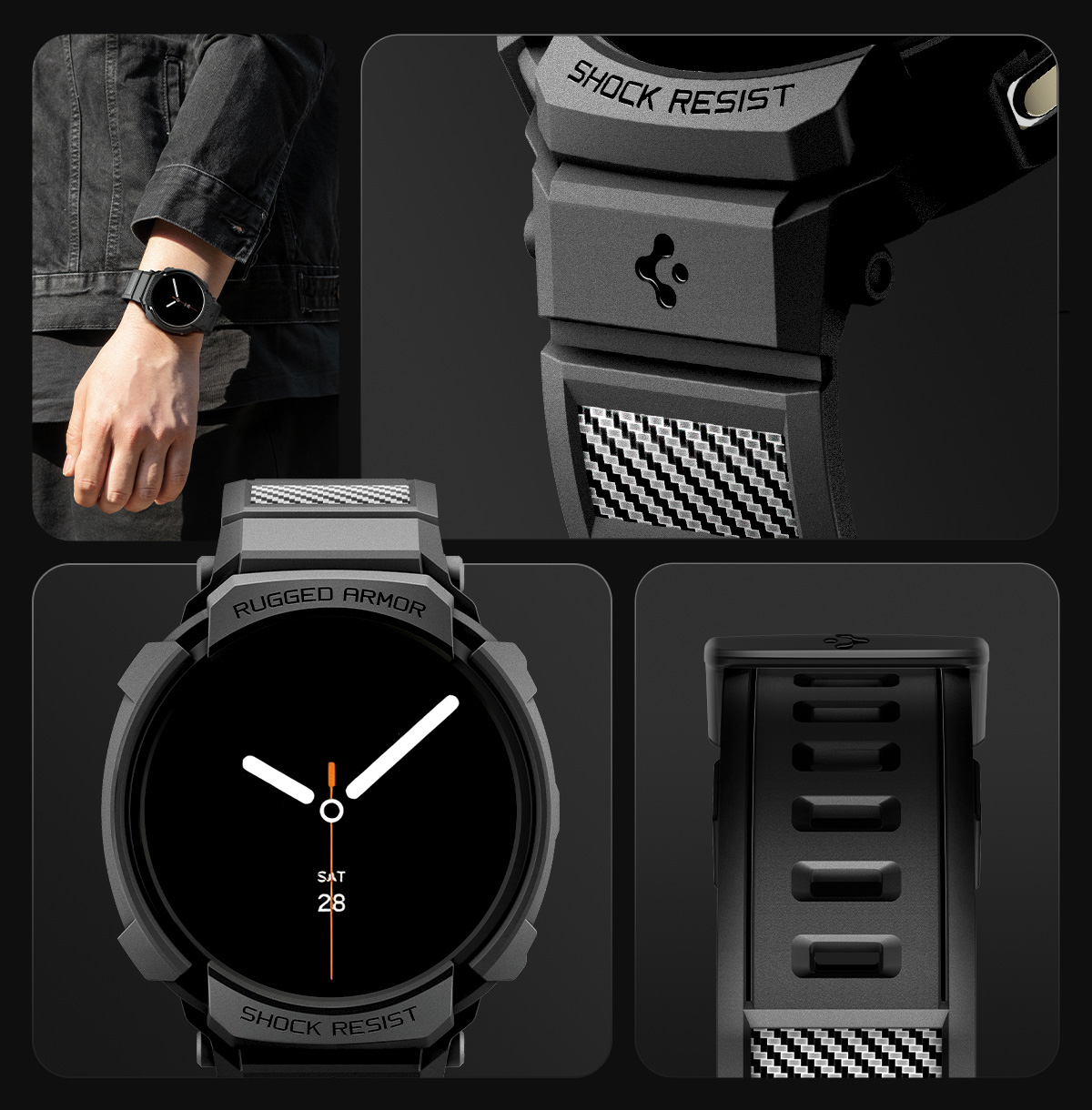 Etui z paskiem Spigen Rugged Armor Pro do Galaxy Watch 8 40mm, czarne