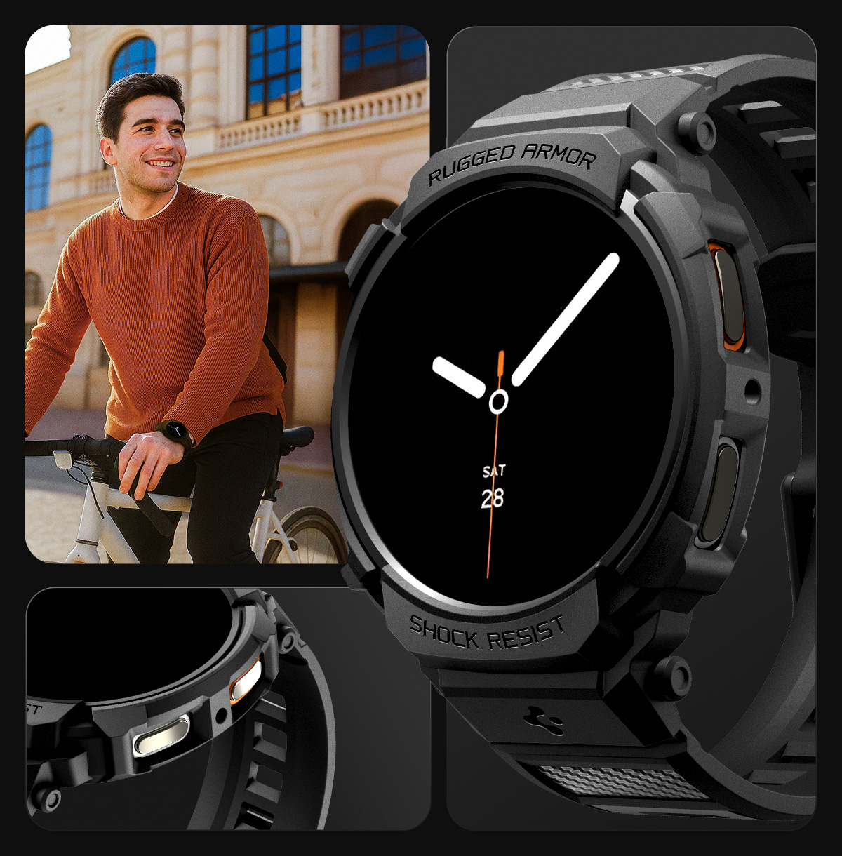 Etui z paskiem Spigen Rugged Armor Pro do Galaxy Watch 8 40mm, czarne