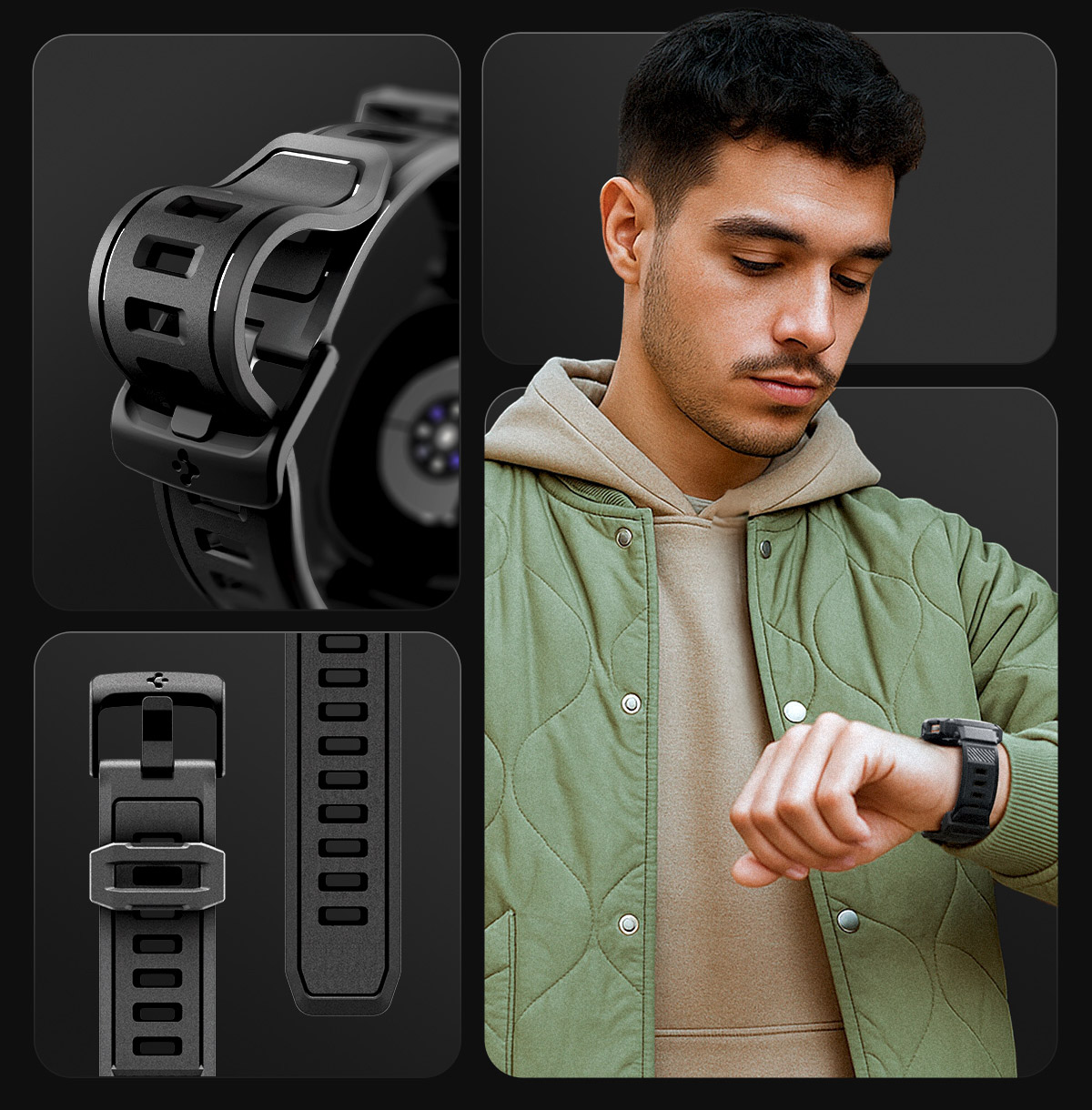 Etui z paskiem Spigen Rugged Armor Pro do Galaxy Watch 8 44mm, czarne
