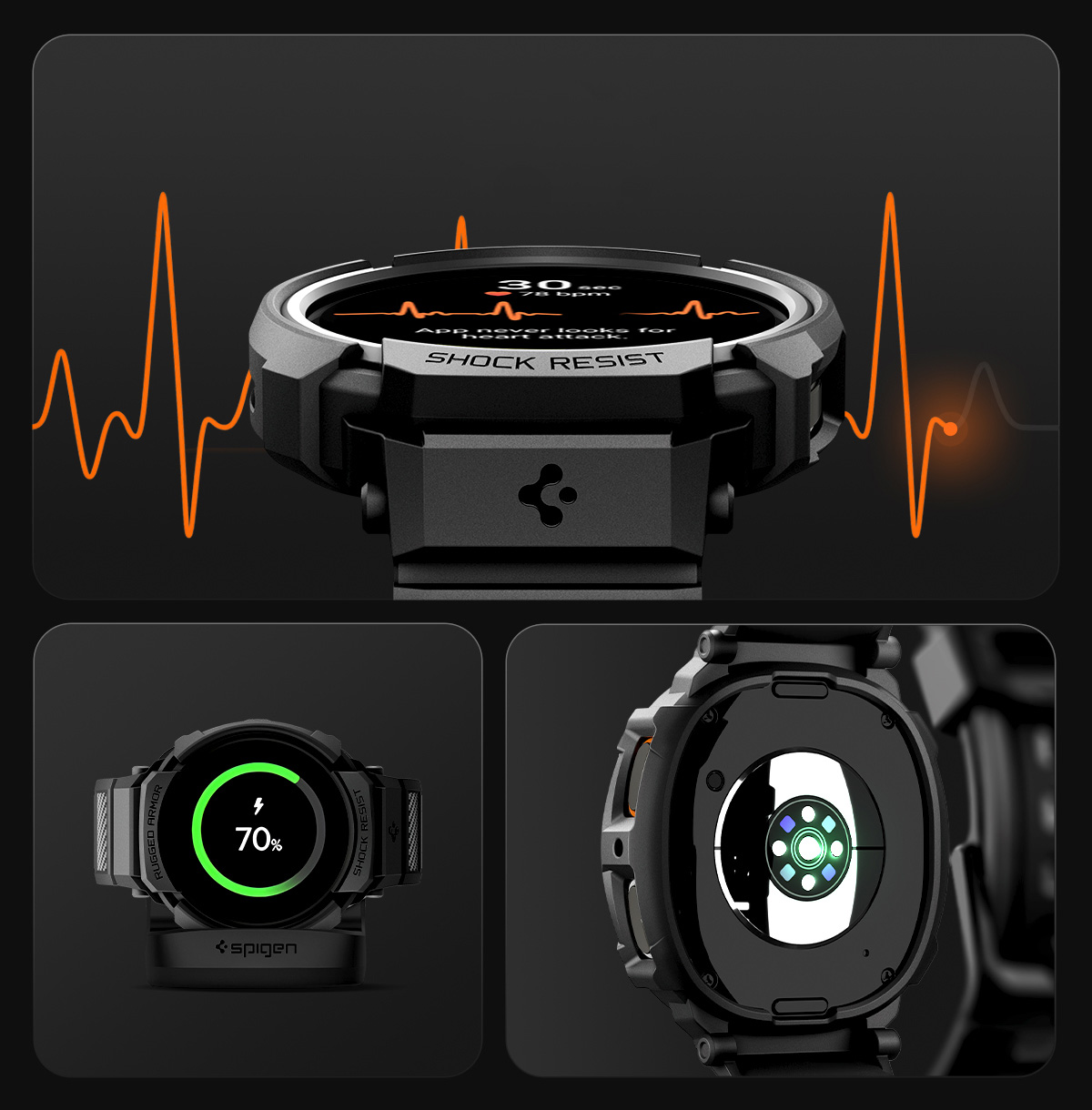 Etui z paskiem Spigen Rugged Armor Pro do Galaxy Watch 8 44mm, czarne