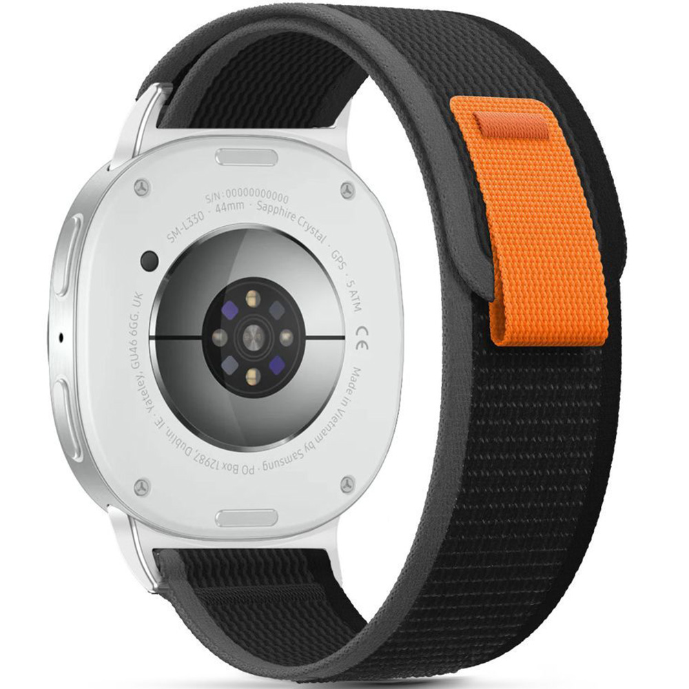 Pasek Tech-Protect Nylon Stripe do Galaxy Watch 8 40 mm / 44 mm / 8 Classic 46 mm, czarno-pomarańczowy