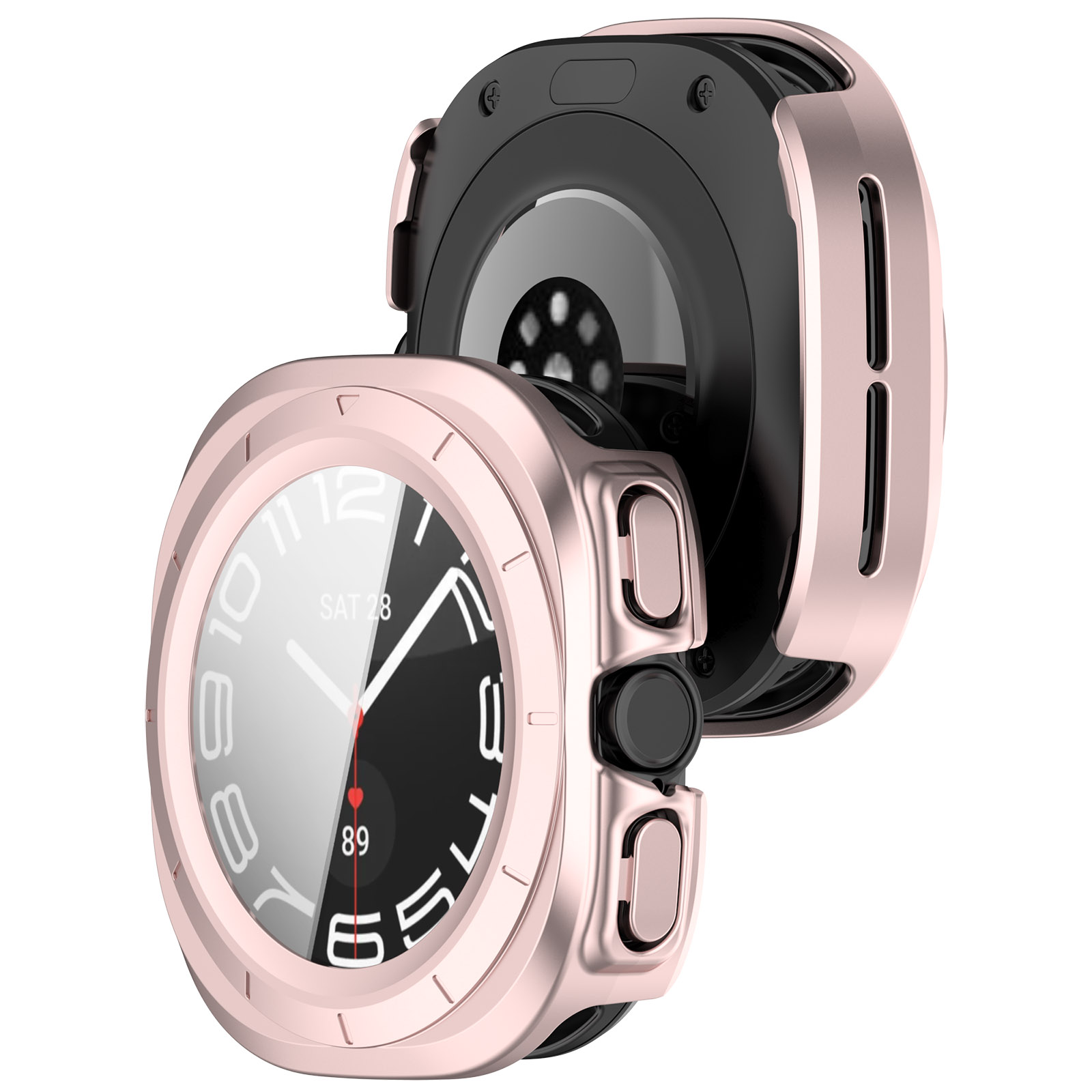 Etui ze szkłem do zegarka Bizon Case Watch Adamo do Galaxy Watch Ultra (2024/2025) 47 mm, satynowo różowe