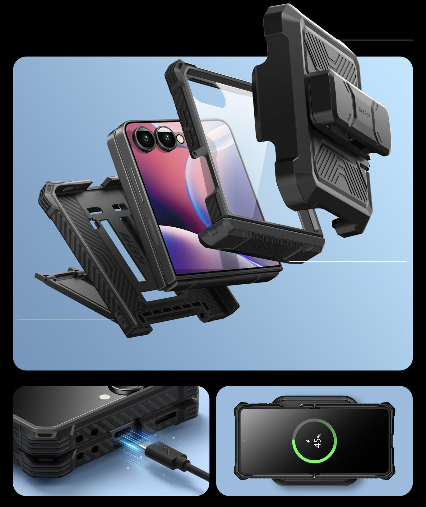 Etui pancerne Supcase i-Blason Armorbox BackSP do Galaxy Z Flip7, czarne