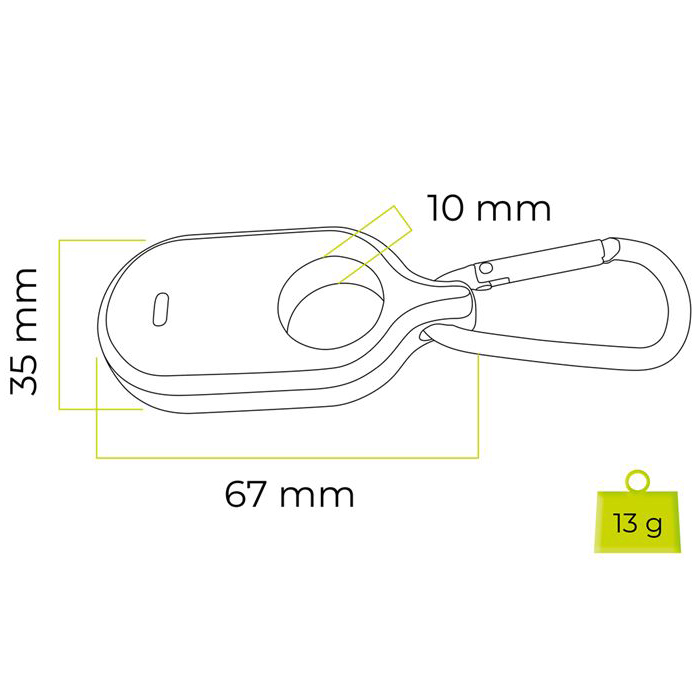 Mobile Origin Samsung SmartTag2 Case A3 o kompaktowych wymiarach 67x35x10 mm, lekka konstrukcja 13g, silikonowa osłona, pełna funkcjonalność przy małym rozmiarze