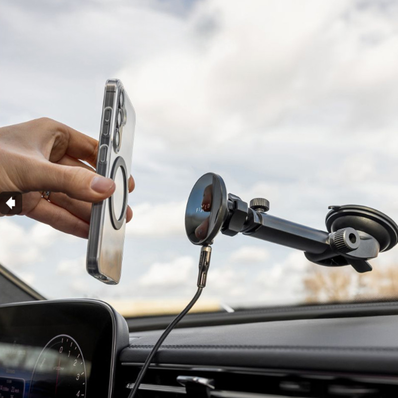 Uchwyt samochodowy magnetyczny na szybę / deskę rozdzielczą Fixed MagRound 2 XL Qi2 15W do MagSafe, czarny
