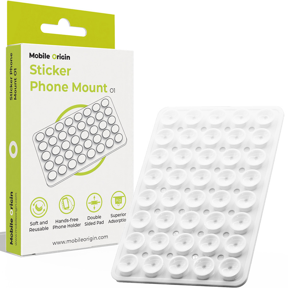 Uchwyt na telefon z przyssawką Mobile Origin Sticker Phone Mount O1, półprzezroczysto-biały