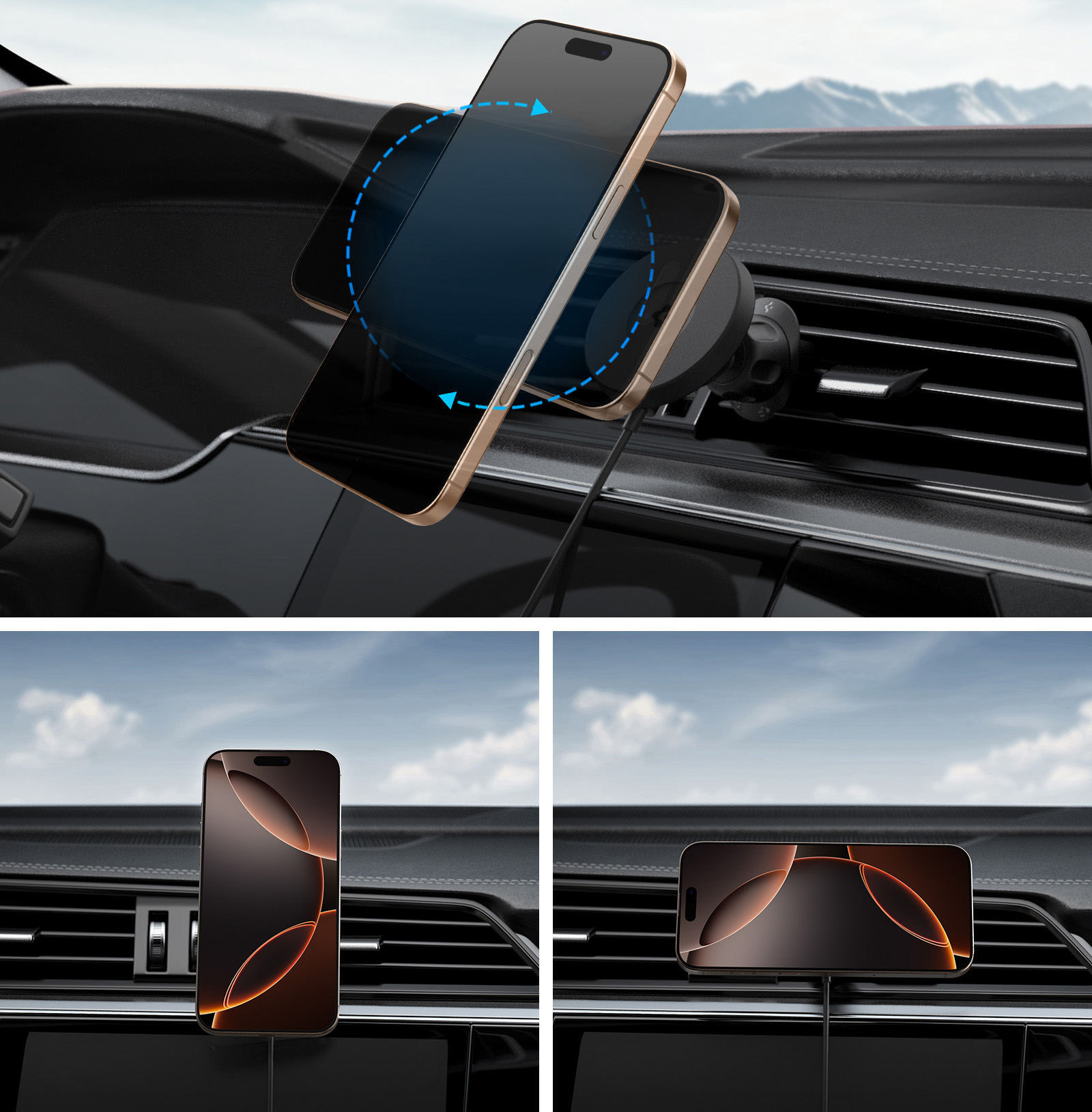 Uchwyt samochodowy Spigen ITQ12W OneTap Pro 4 Wireless Car Charger AirVent Clip (MagFit) MagSafe Qi 15W