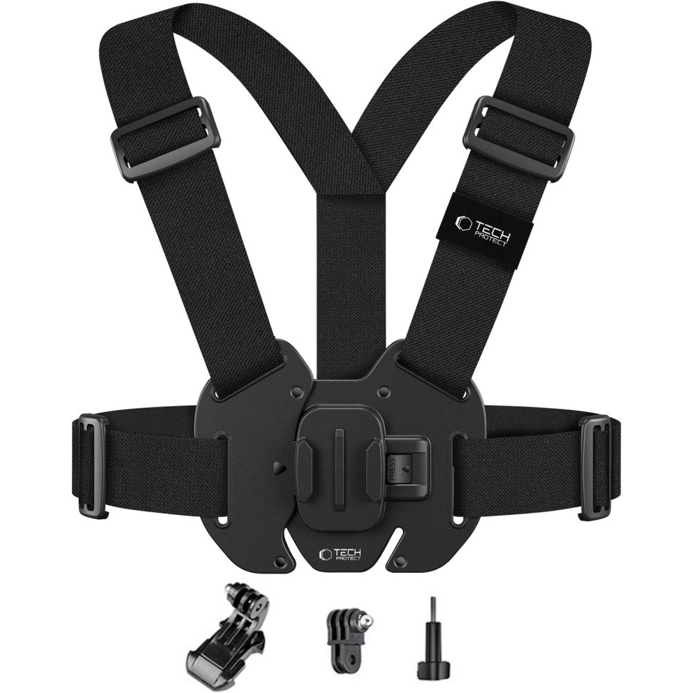 Uchwyt na klatkę piersiową do kamer GoPro i DJI, Tech-Protect GA100, czarny