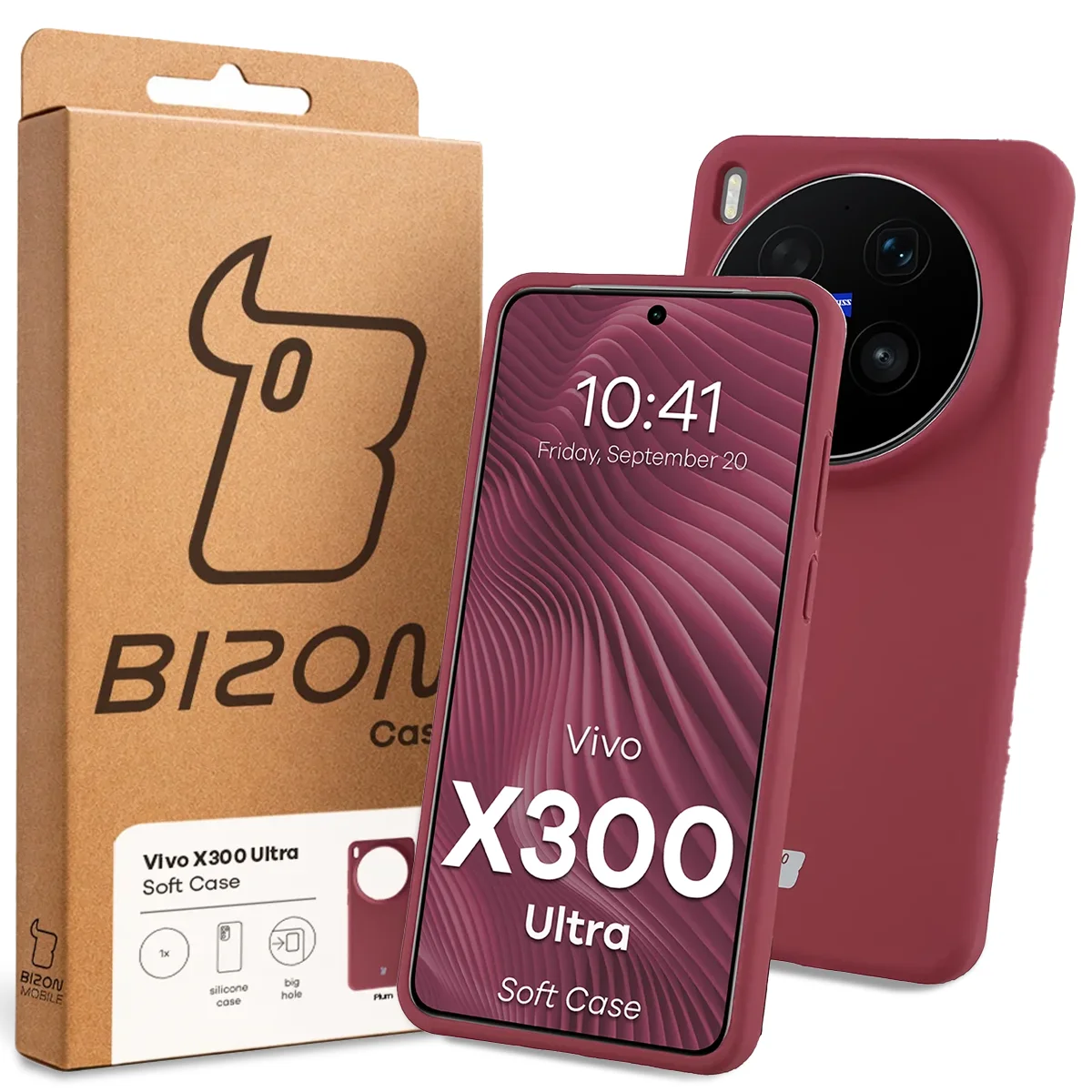 Przód pudełka Bizon Case z dedykowaną etykietą do Vivo X300 Ultra
