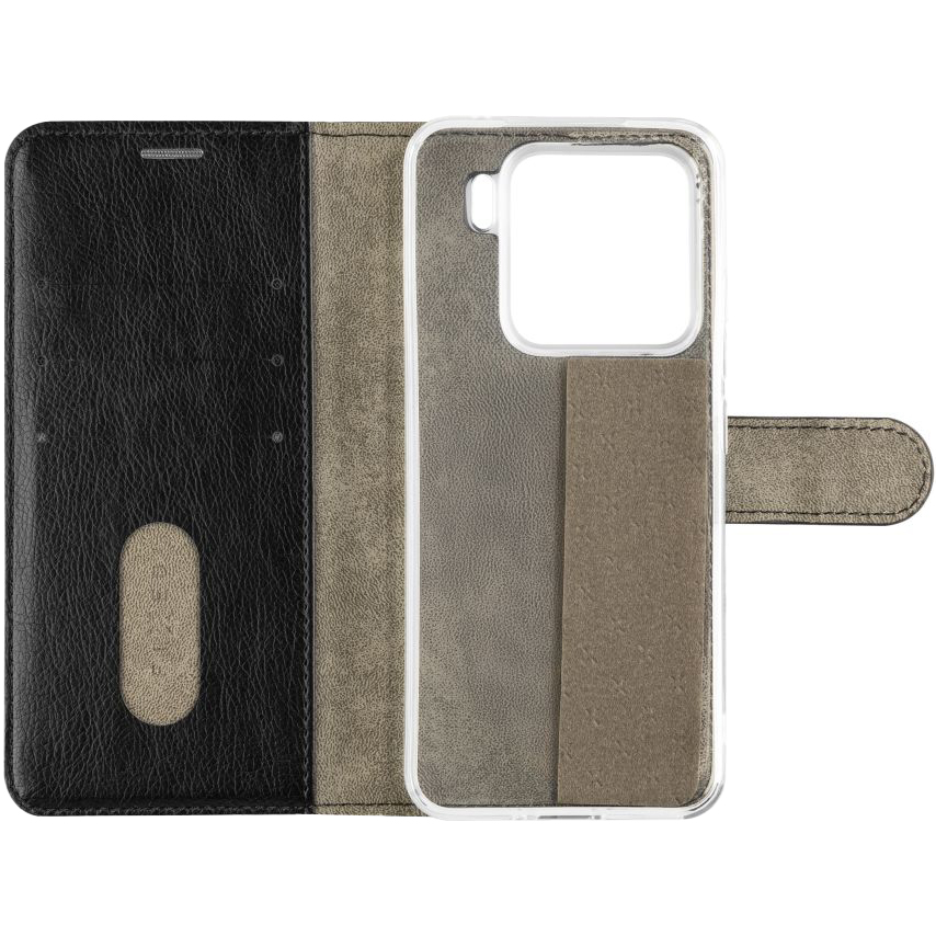 Etui z klapką, zamykane Fixed Opus do Xiaomi 15, czarne. Wykonane ze skóry ekologicznej.