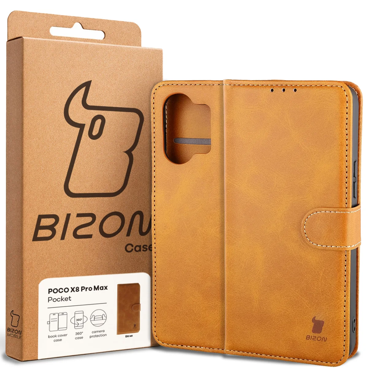 Przód pudełka Bizon Case z dedykowaną etykietą do Xiaomi POCO X8 Pro Max