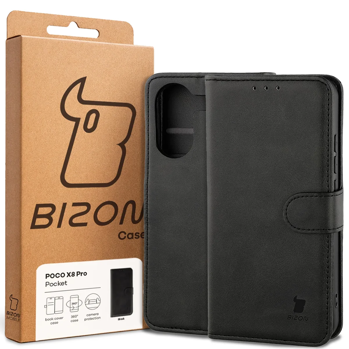 Przód pudełka Bizon Case z dedykowaną etykietą do Xiaomi POCO X8 Pro