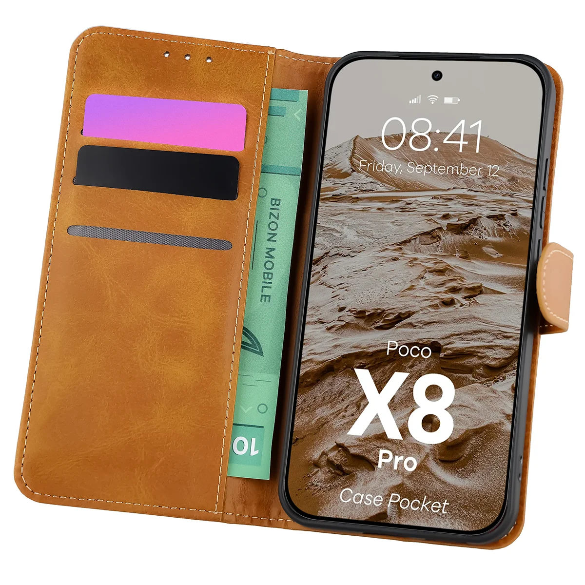 Etui z klapką z miejscem na karty Bizon Case Pocket do Xiaomi POCO X8 Pro