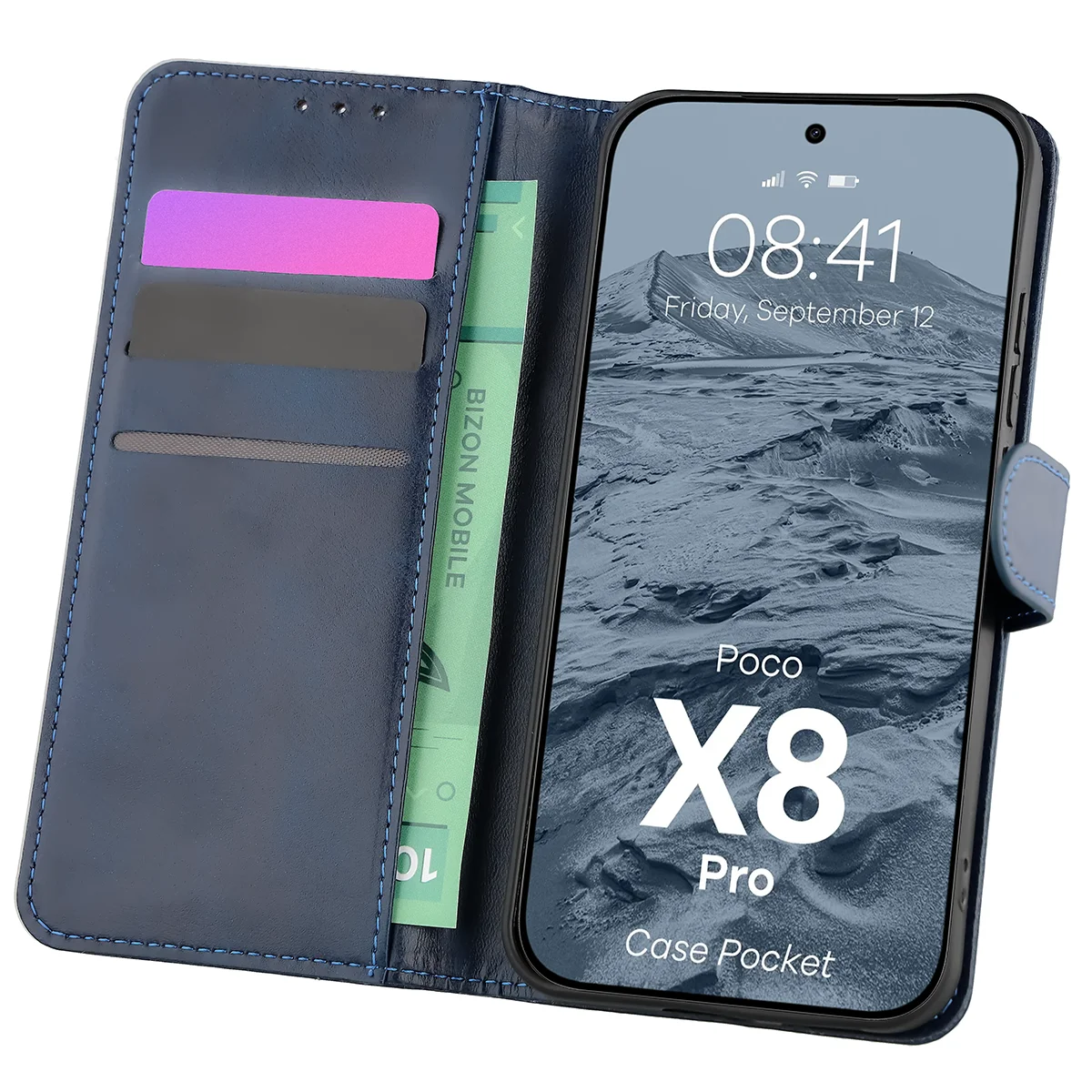Etui z klapką z miejscem na karty Bizon Case Pocket do Xiaomi POCO X8 Pro