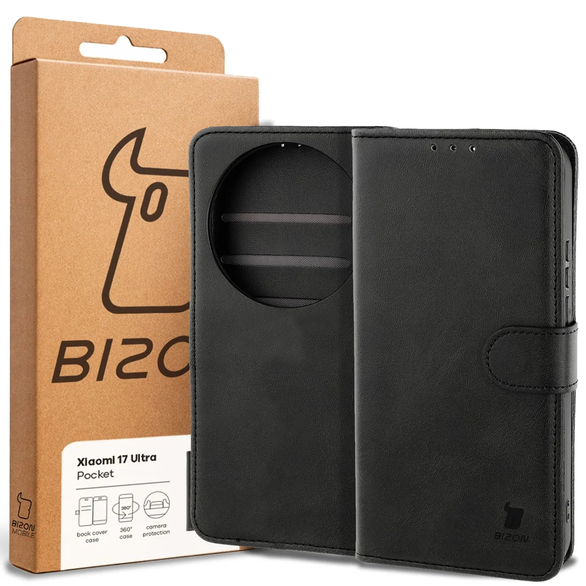 Przód pudełka Bizon Case z dedykowaną etykietą do Xiaomi 17 Ultra