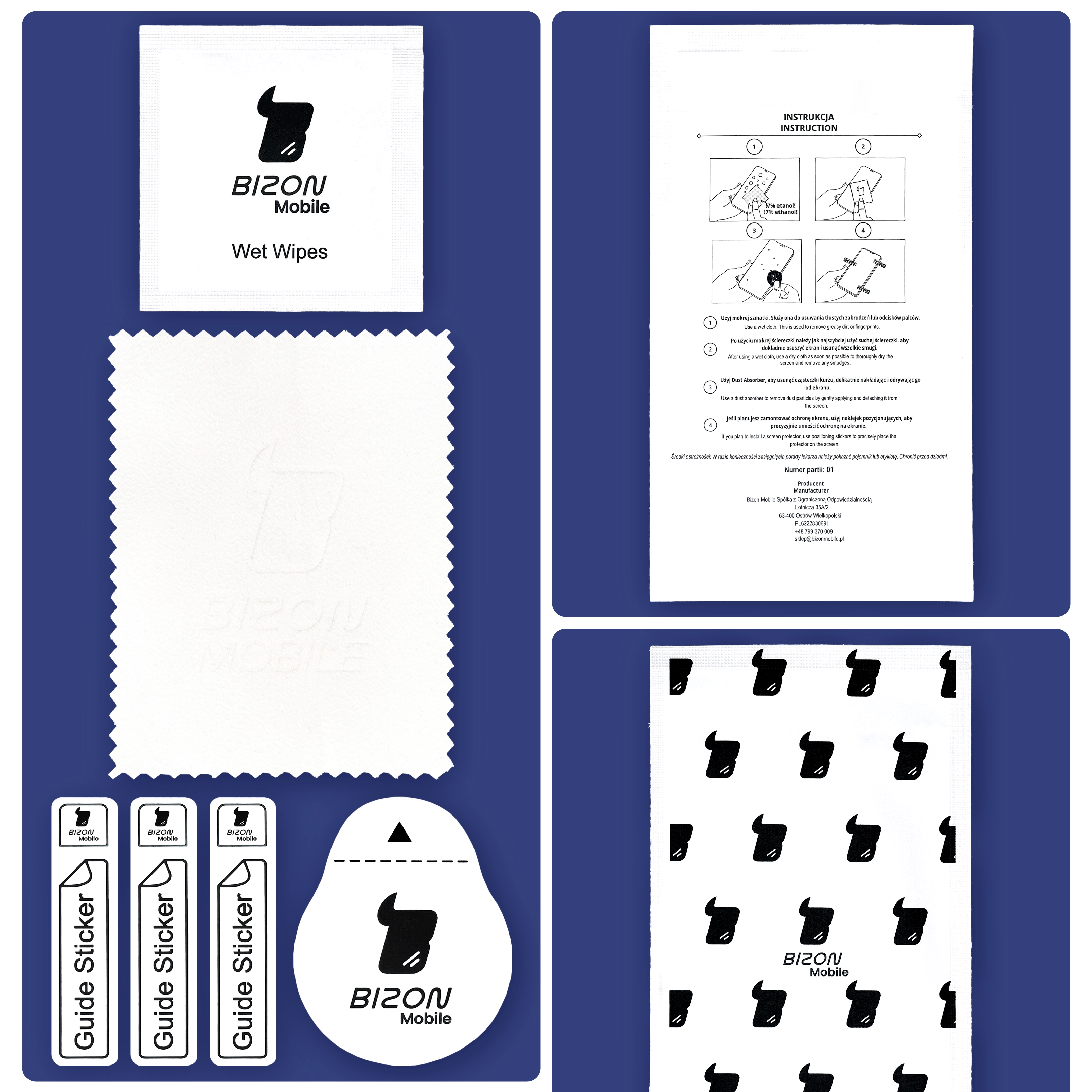 Zawartość zestawu aplikacyjnego Bizon Glass Aplikator Edge do Samsung Galaxy S25 Ultra