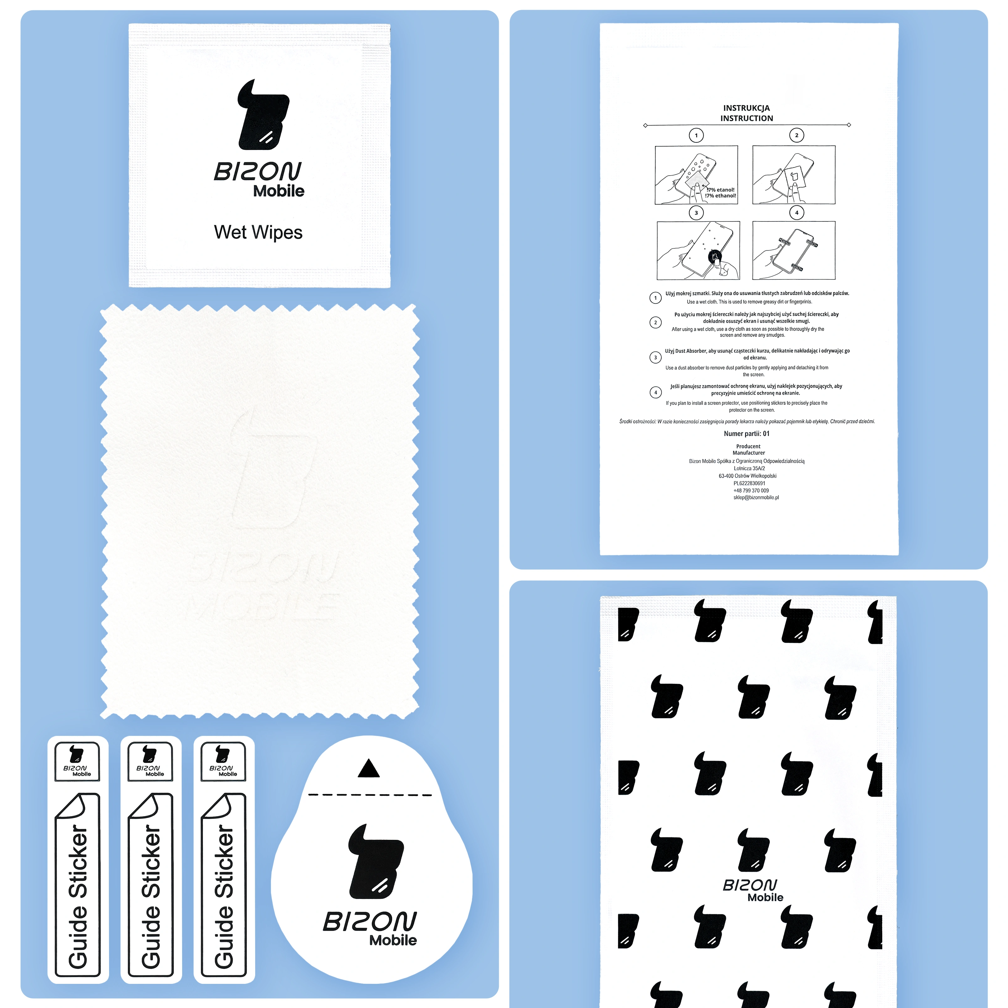 Zawartość zestawu Bizon Glass Clear do Motorola Moto G57 Power / Motorola Moto G67 Power