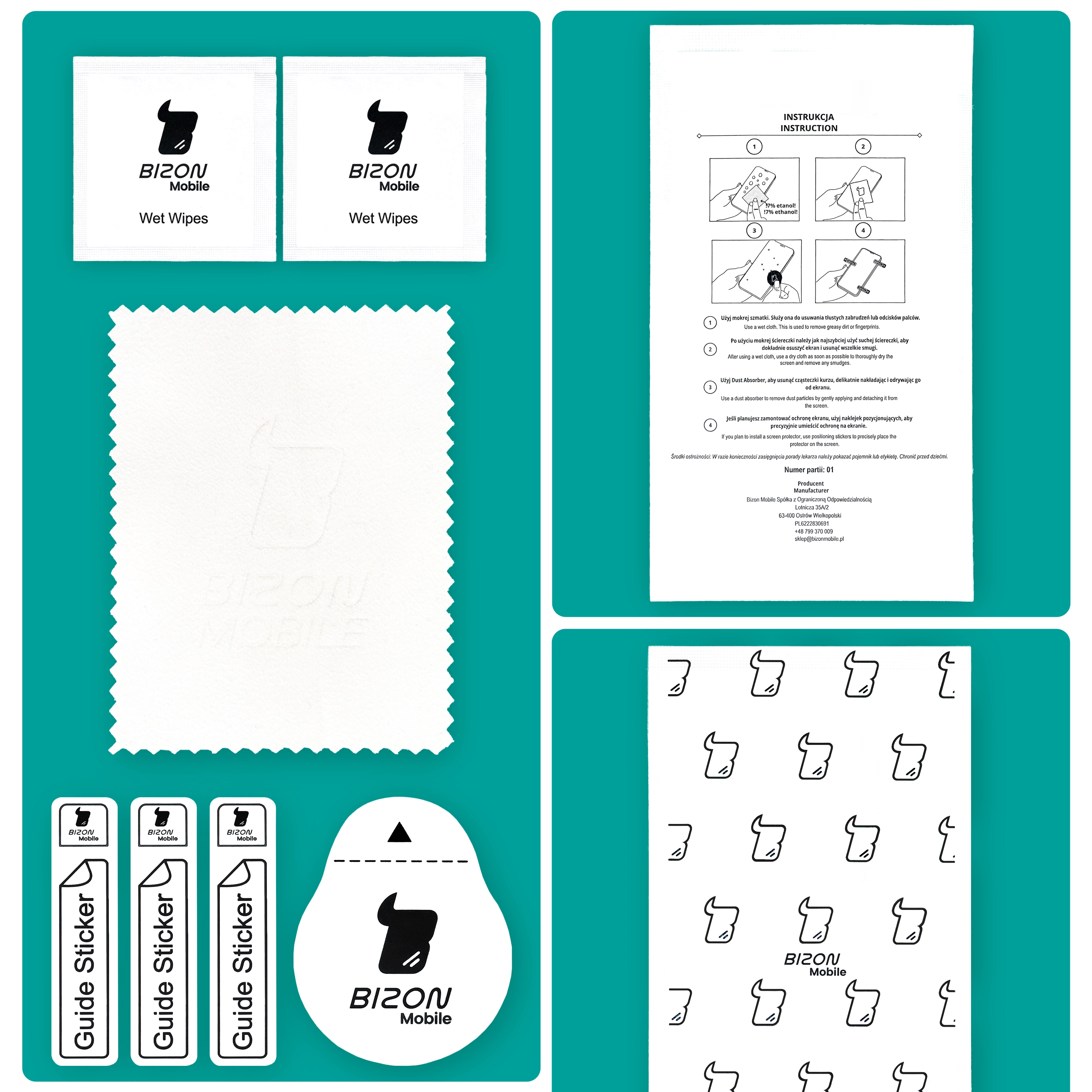 Zawartość opakowania Bizon Film Hydrogel Front Duo do Xiaomi Redmi Note 15 Pro 5G / Xiaomi Redmi Note 15 Pro Plus 5G / POCO M8 Pro 5G