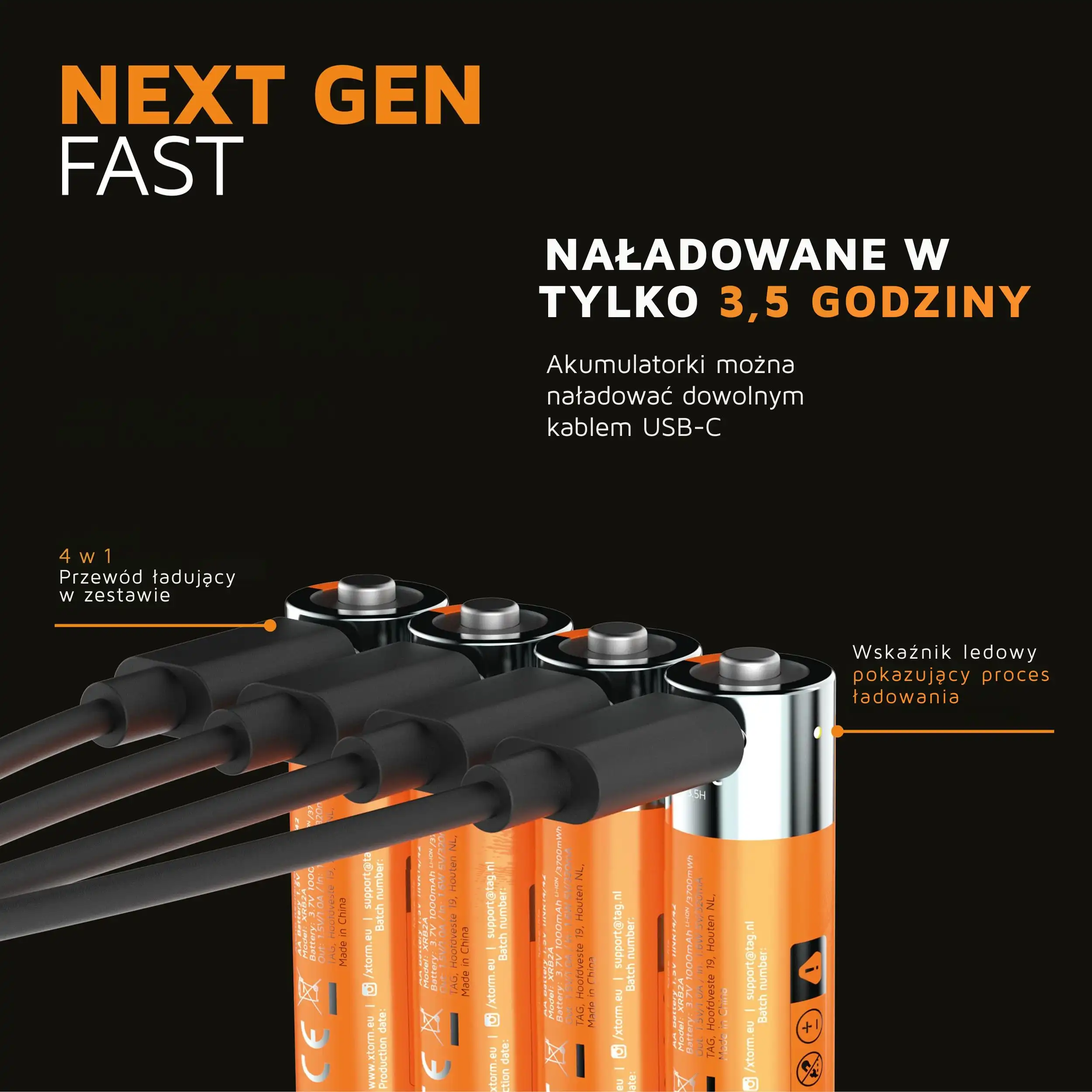 Naładowane w 3,5 godziny – w zestawie przewód USB-C 4-w-1