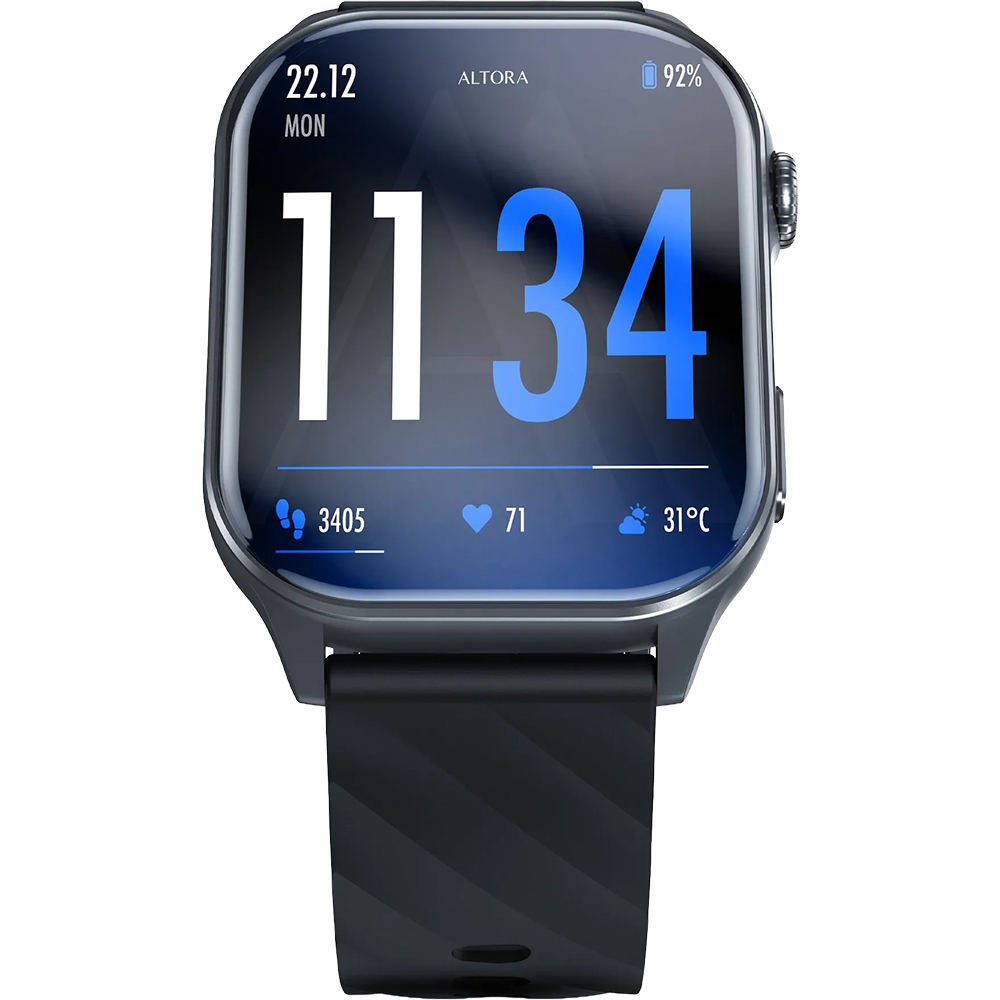 3mk Altora Easy Touch, stylowy smartwatch z dużym ekranem, czytelny, czarny