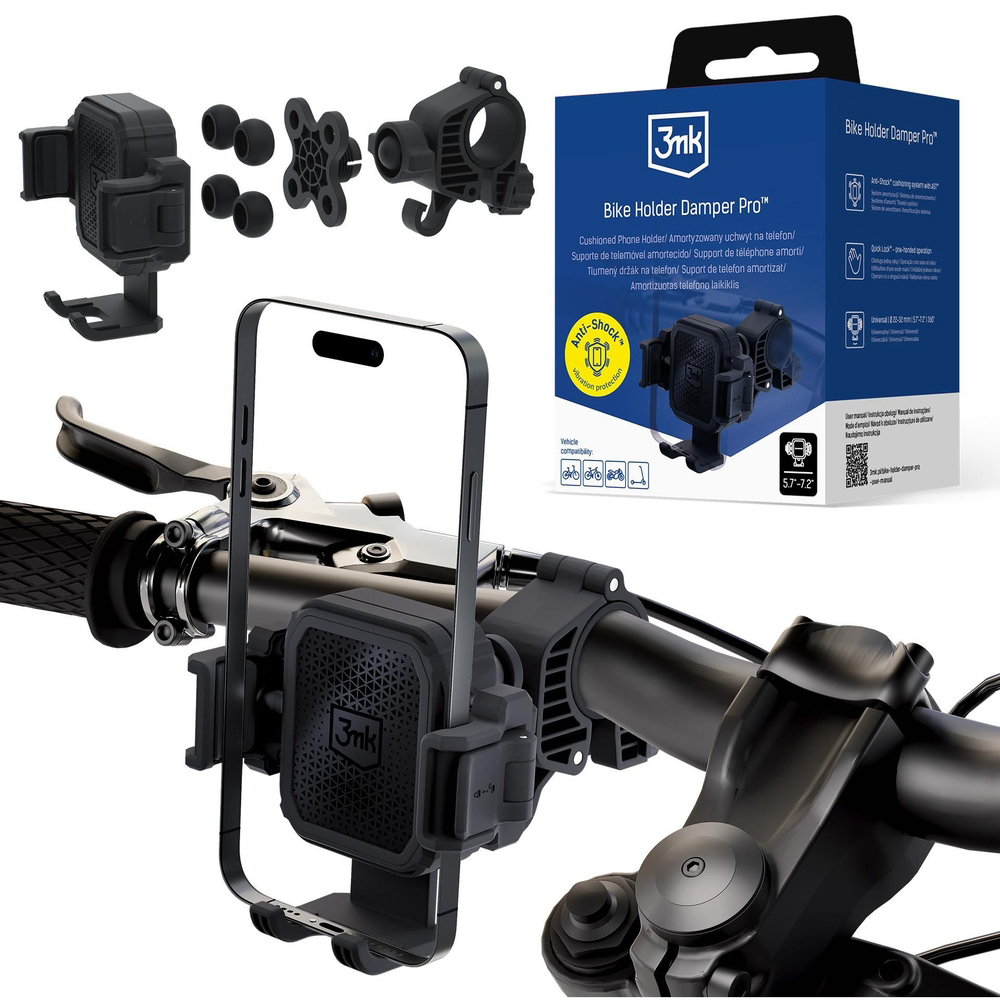 3mk  Holder Damper Pro, wytrzymały amortyzator, solidne mocowanie smartfona, stabilny, czarny