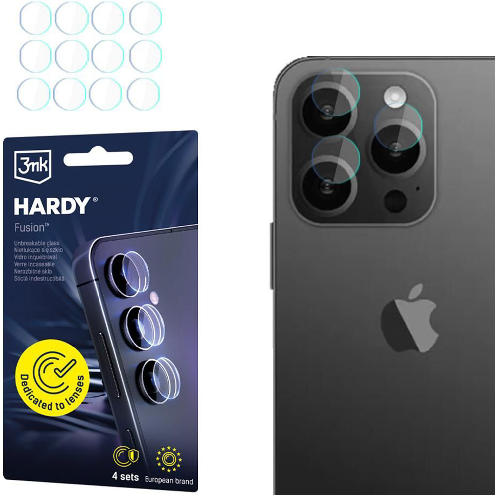 4x Szkło hybrydowe na soczewki aparatu, 3mk Hardy Fusion Lens Protection do iPhone 15 Pro